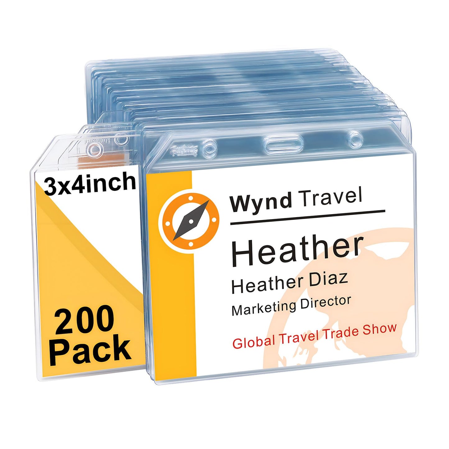 Fushing 3x4 Clear PVC No Zipper Horizontal Name Tag Holders - ID Card Holders for 3 x 4 Inch Name Badge Inserts (200)