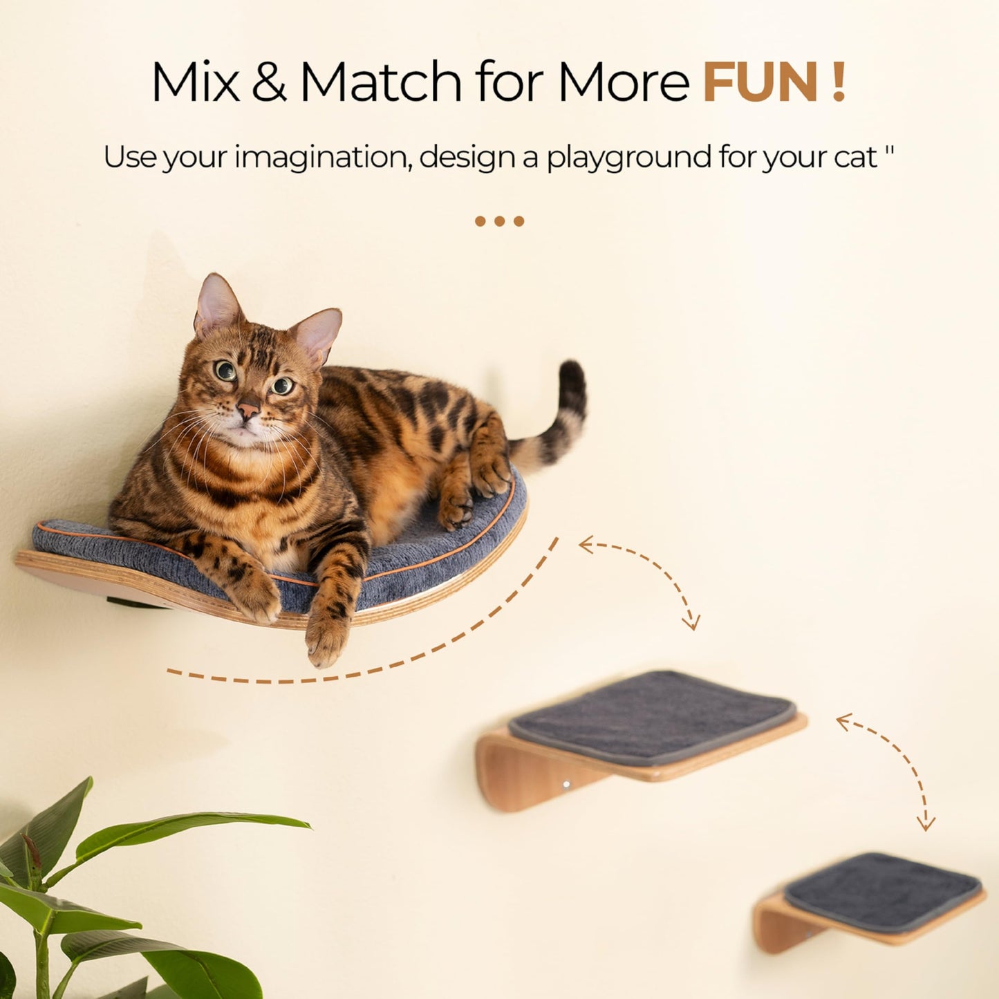 Cat Wall Shelves for Cat Wall Steps, Perch, Ladder, Wooden Floating Modern Mounted Space Saving Furniture with Scratching Cushion Removal Cover for Climbing, Jumping and Sleeping(Steps)