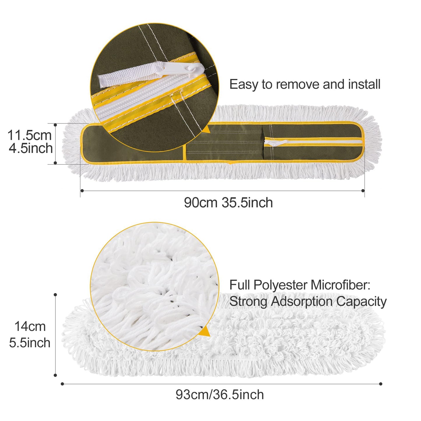36" Microfiber Mop Pads 2 Pieces Just Fit CLEANHOME Industrial Dust Mop: B08R3F1ZZM,Green