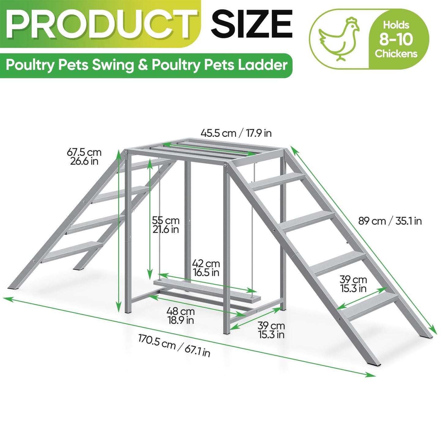 Chicken Coop Perches with Swing, Chicken Roosting Bars, Chicken Run Accessories Toy, Wooden Ladder for Pet's Healthy & Happy, Sturdy and Easy to Clean, Suitable for Backyard Farm,Gray