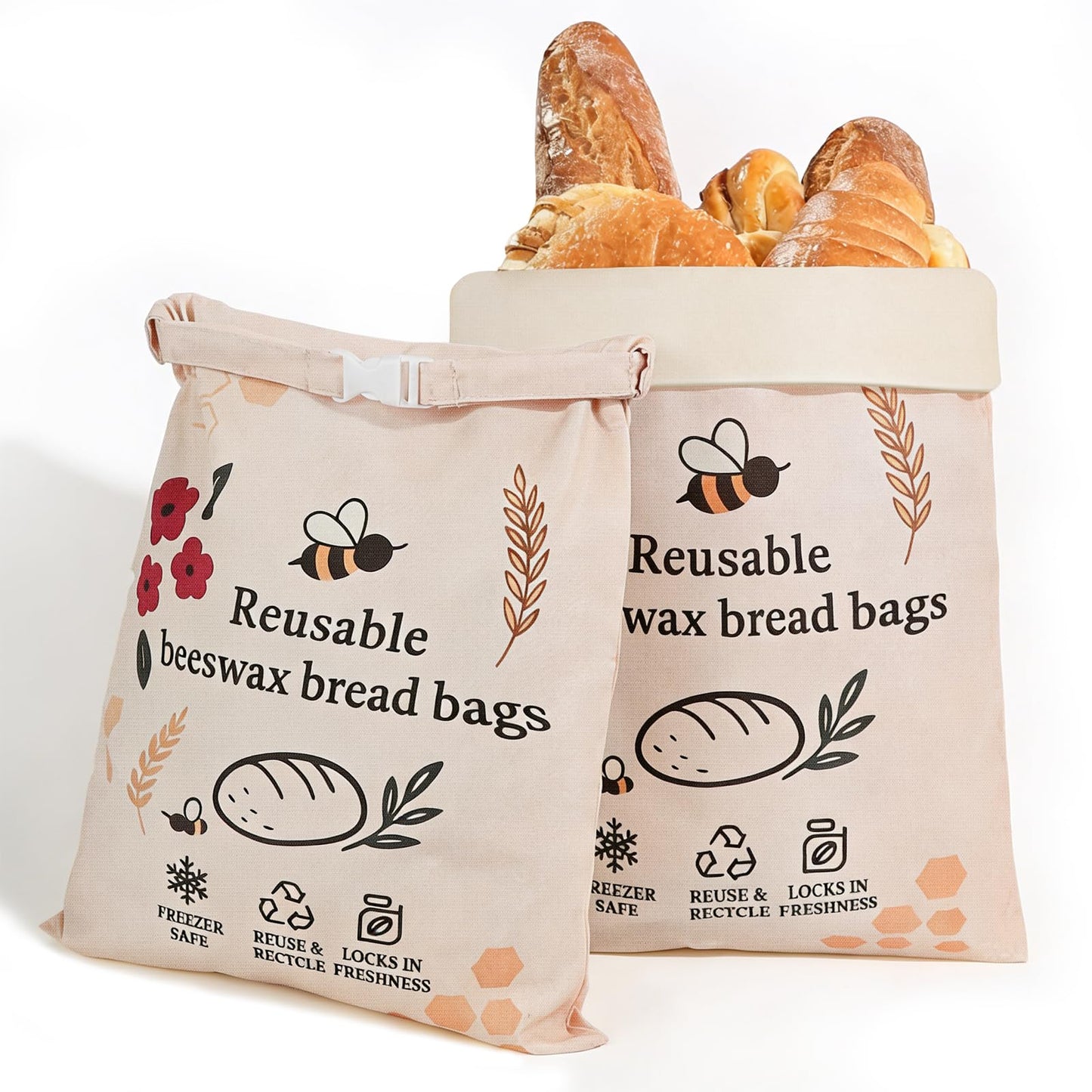 2 Pack XL Reusable Beeswax Bread Bags for Homemade Bread, Sourdough Bread Baking Supplies, Sourdough Bread Bags for Bread Storage Keep Sourdough Fresh, Freezer-Safe, Eco-Friendly