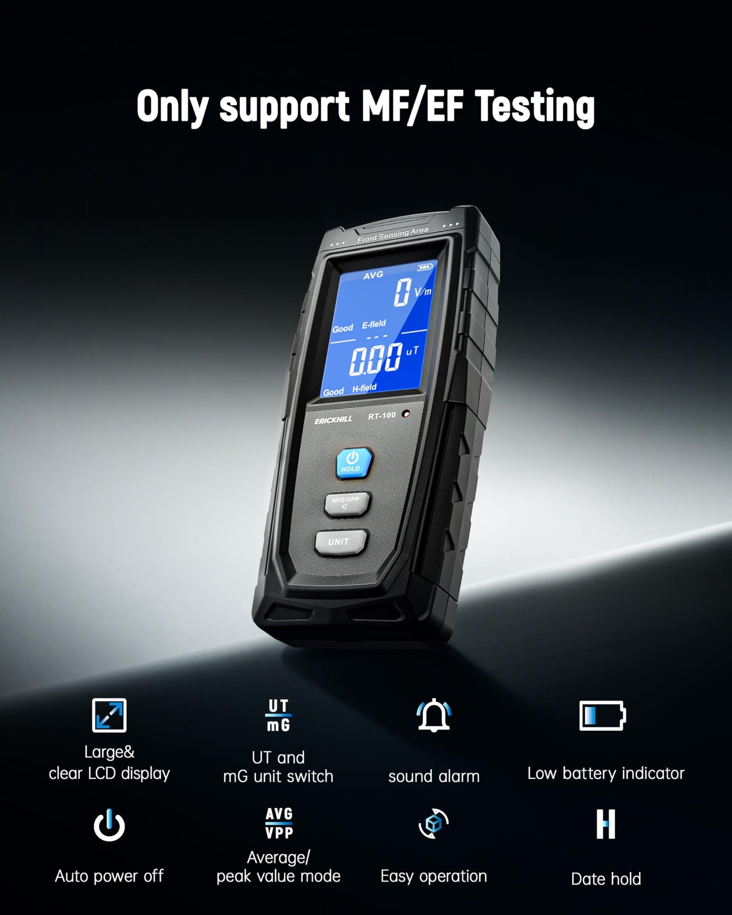ERICKHILL EMF Meter, Rechargeable Digital Electromagnetic Field Radiation Detector Hand-held Digital LCD EMF Detector, Great Tester for Home EMF Inspections, Office, Ghost Hunting (RF Not Included)