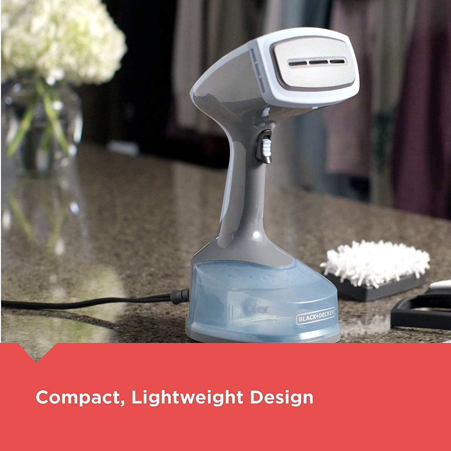 Black & Decker HGS200C Advanced Handheld Fabric Steamer, with 3 Steaming Attachments, & 2 Steaming Functions, Auto Shutoff Clothing Steamer, Blue/Grey