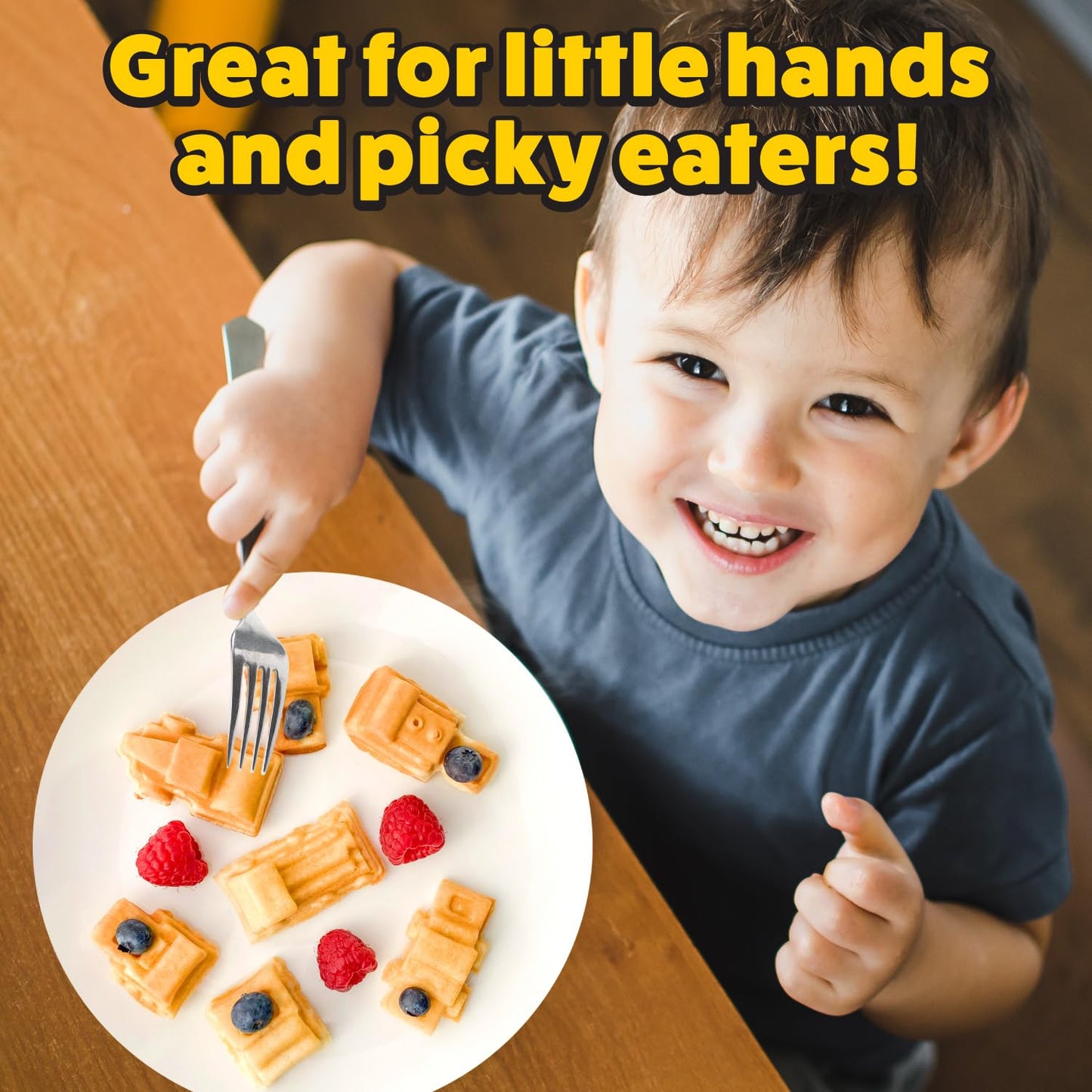 Construction Trucks Mini Waffle Maker - Make 7 Fun, Different Vehicle Shaped Pancakes Featuring a Bulldozer, Forklift & More - Electric Non-Stick Pan Cake Car Waffler Iron