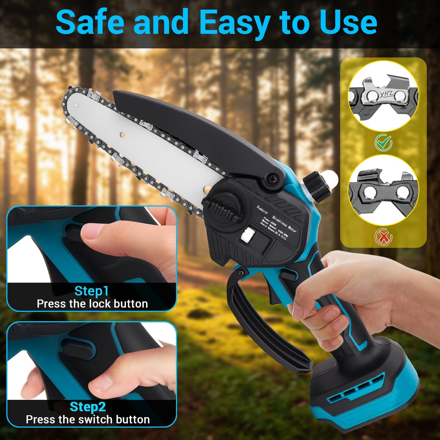 Mini Chainsaw for Makita 18v Battery,Cordless Pruning Chainsaw with Security Lock & Replacement Chain,Battery Powered for Tree Trimming, Storm Clean-Up, Wood Cutting, Pruning(NOBattery)