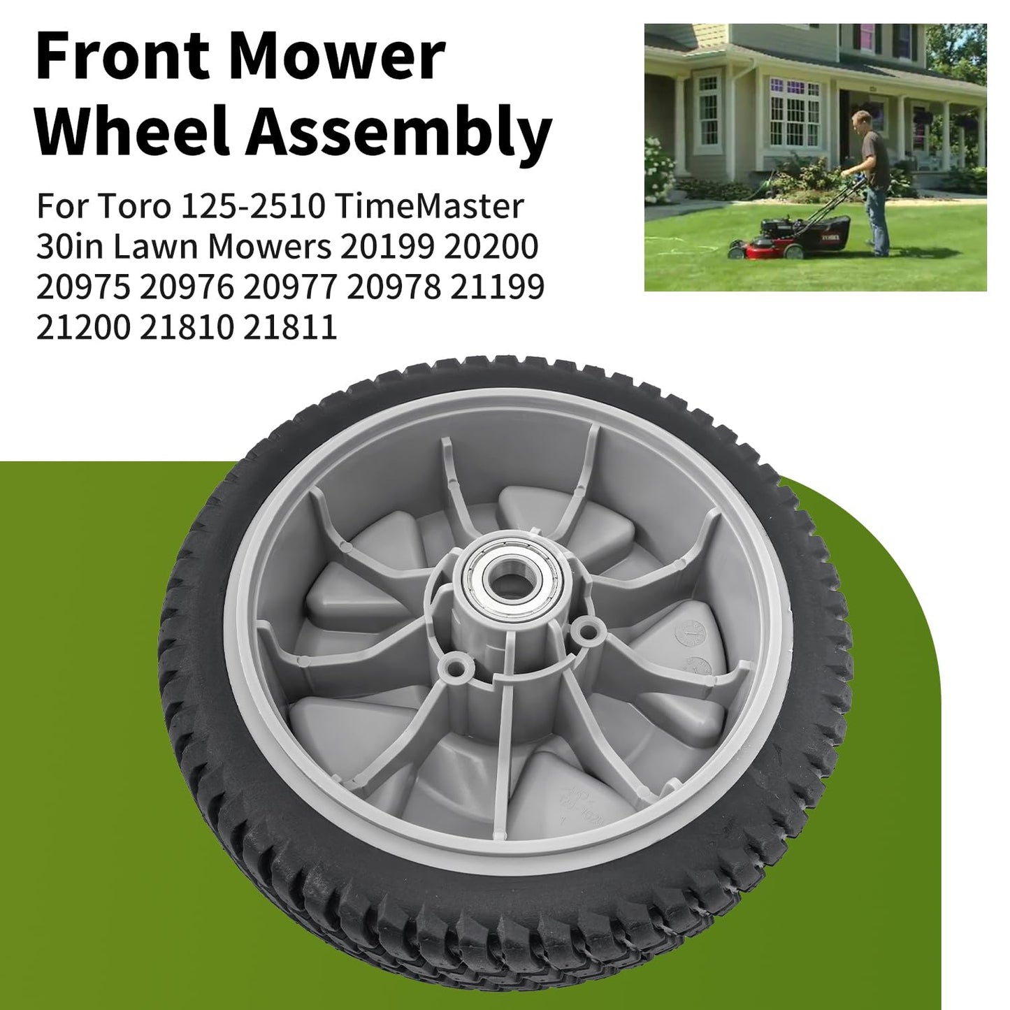 Replacement 8" Front Wheel Assembly for Toro 125-2510, Compatible with TimeMaster 30in Mowers 20199, 20200, 20975-20978, 21199-21200, 2 Pack