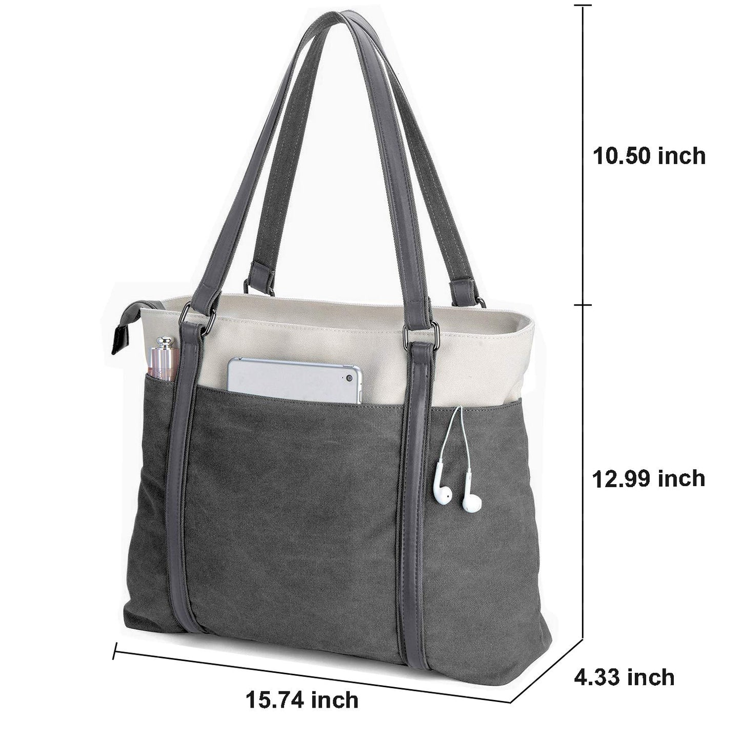 Women Laptop Tote Bag for Work Lightweight Splice Canvas 15.6 Inch Handbag Purse (DarkGray)