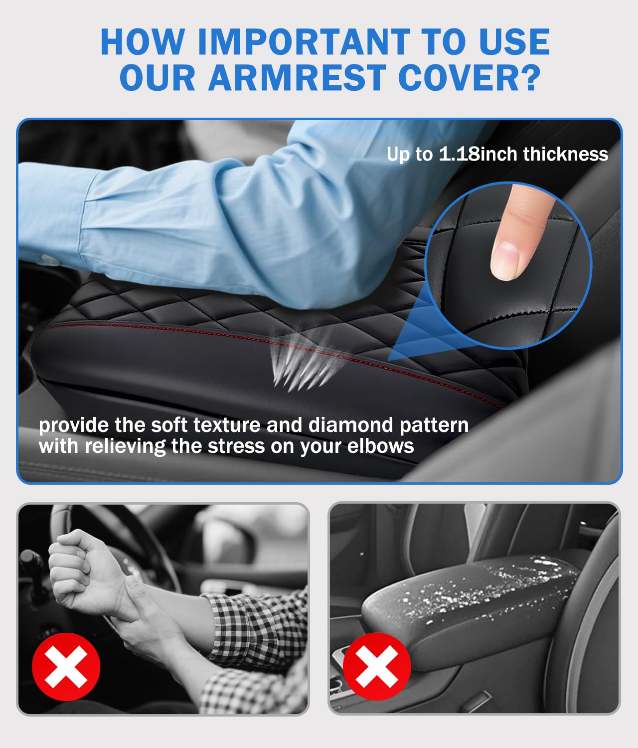 KIMCARLEY Center Console Cover for 2019-2025 2026 Dodge Ram 1500/2500/3500 Accessories, Leather Middle Armrest Console Cover Elbow Arm Rest Cushion for Car Anti-Scratch(Bucket Seat Console Only)