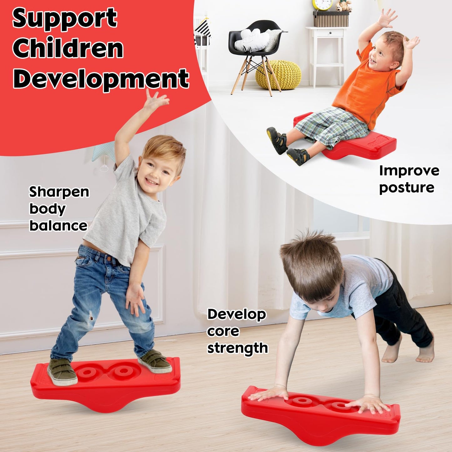 Kids Rocking Seesaw Balance Board with 5 Wooden Balls Sensory Training Rocking Board Balance Training Equipment Children Indoor Outdoor Toy