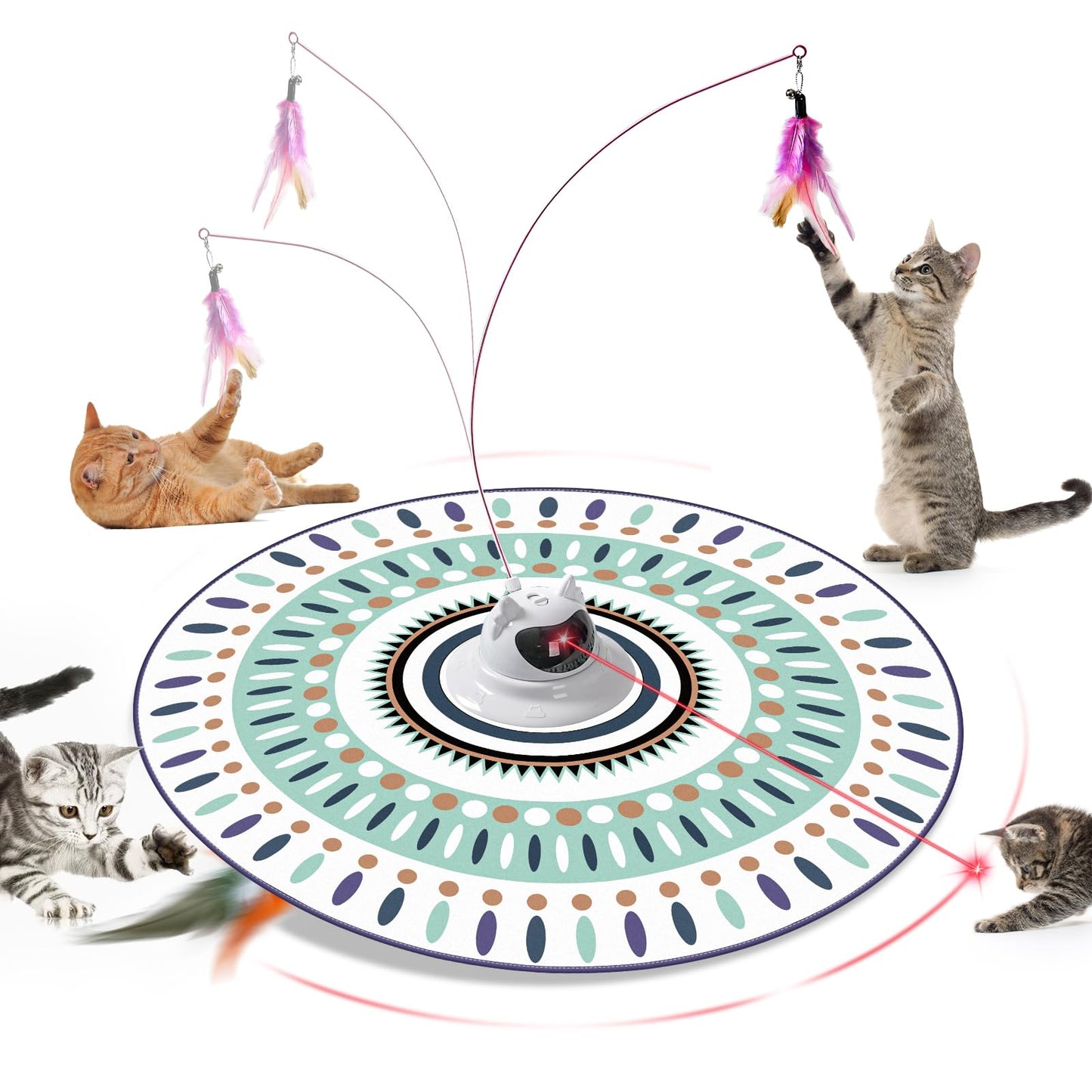 Breeffora Automatic Interactive Cat Toy, Cat Laser Pointer Toy with Random Trajectory, Hide and Seek Moving Feather, Rechargeable Electronic Teaser Wand for Bored Indoor Cats