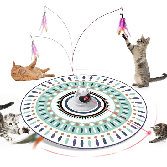 Breeffora Automatic Interactive Cat Toy, Cat Laser Pointer Toy with Random Trajectory, Hide and Seek Moving Feather, Rechargeable Electronic Teaser Wand for Bored Indoor Cats