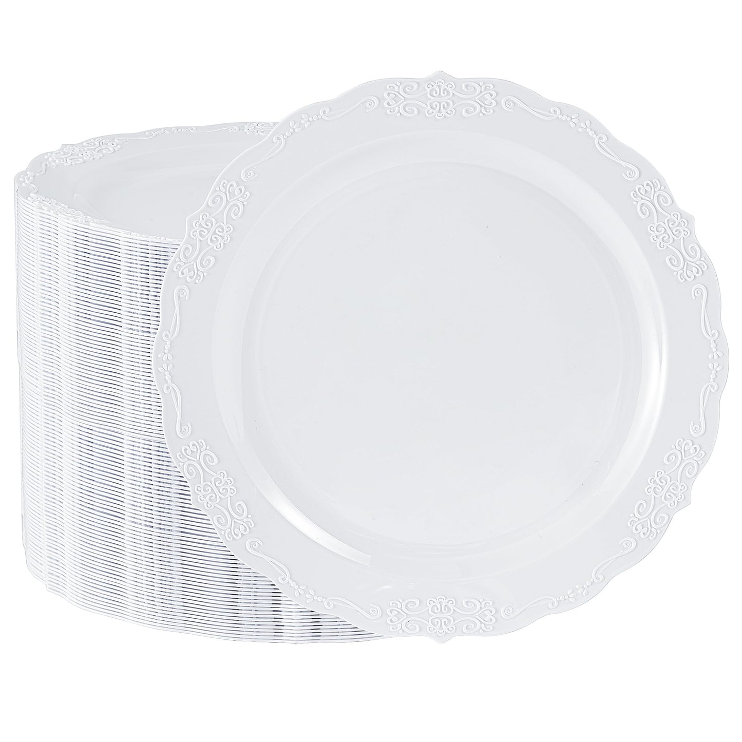 Conflech 100 Pieces White Plastic Plates - 10.25inch Dinner Disposable Plates - Premium Heavy Duty Hard Disposable Dinner Plates - Party Supplies for Birthdays, Celebrations, Wedding