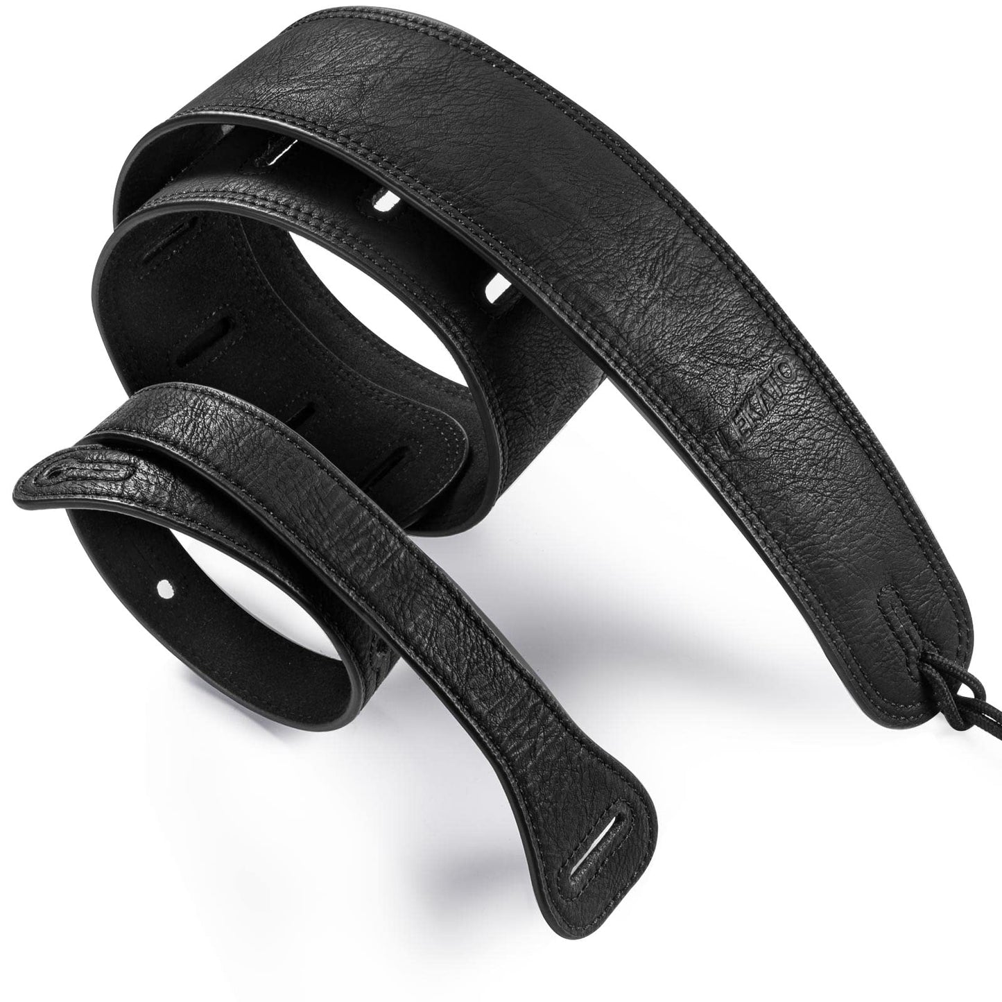 LEKATO 2.5" Wide Padded Leather Guitar Strap, Adjustable Length 41" to 51", Black