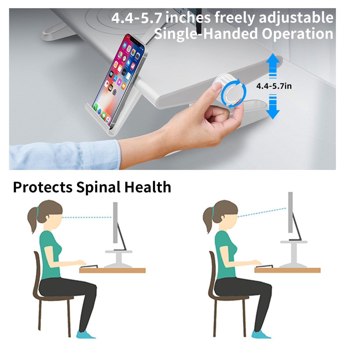 NIFBANG Computer Monitor Stand Riser for Desk,Multi-Purpose Desktop Organizer Monitor Stands Riser for Computer,,4.5-6.3 Inches Freely Height Adjustable with Cellphone Holder,Laptop,Printer,TV (White)