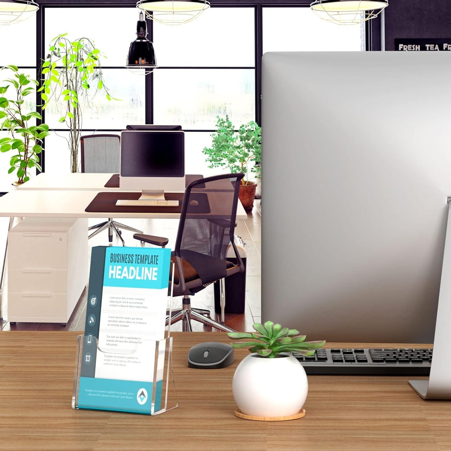 NIUBEE Acrylic Brochure Holder for 4’’ Trifold Pages, 50% Thicker Countertop Acrylic Literature Holder Plastic Flyer Display Stand for Magazine, Pamphlet, Booklets, Menu, Journals, 6 Pack