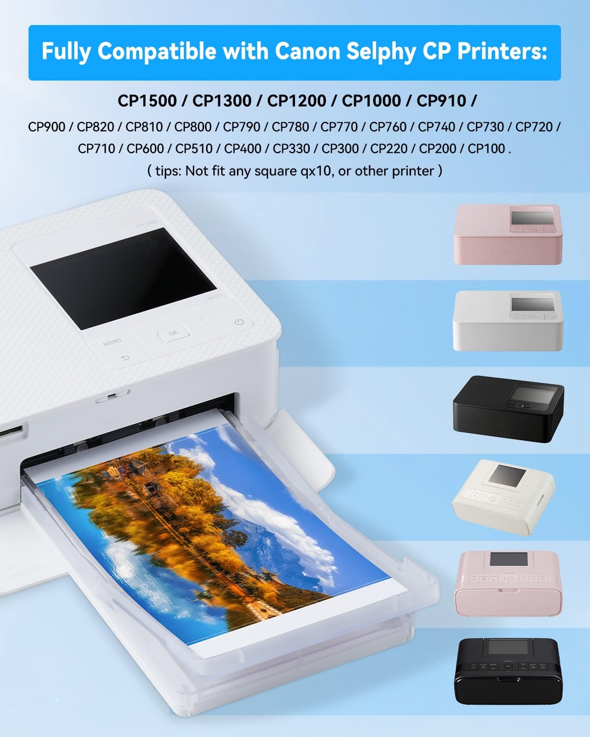 Compatible Canon Selphy CP1500 CP1300 Ink and Paper, KP-108IN 3 Color Ink Cartridges and 108 Sheets 4 x 6 Paper Glossy, for Selphy CP1500 CP1300 CP1200 CP1000 CP910 CP900 CP810 CP800