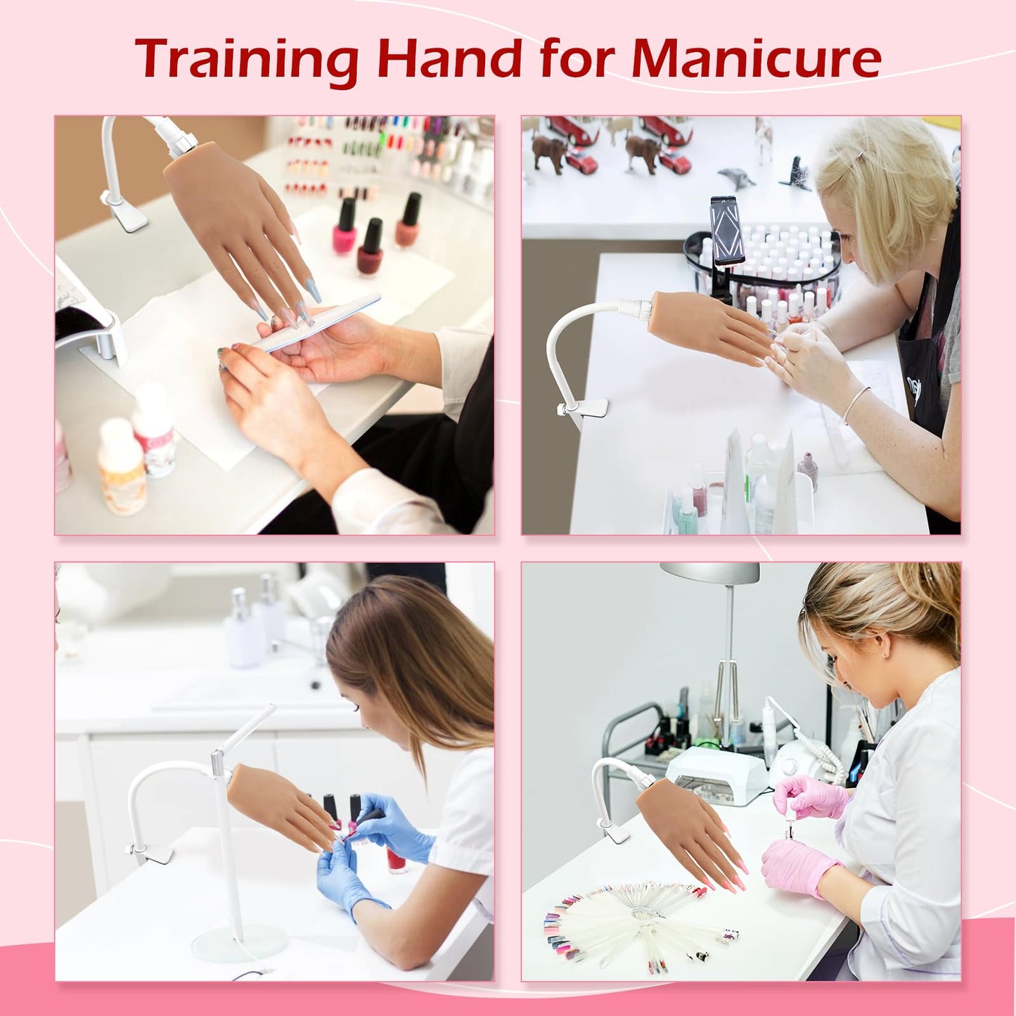 Silicone Practice Hand for Acrylic Nails,Flexible Bendable Nail Training Practice Hand,Life Size Soft Nail Mannequin Hand for Nails Practice Nail Tools Kit with 100pcs Practice Nail Tips,Clipper,File