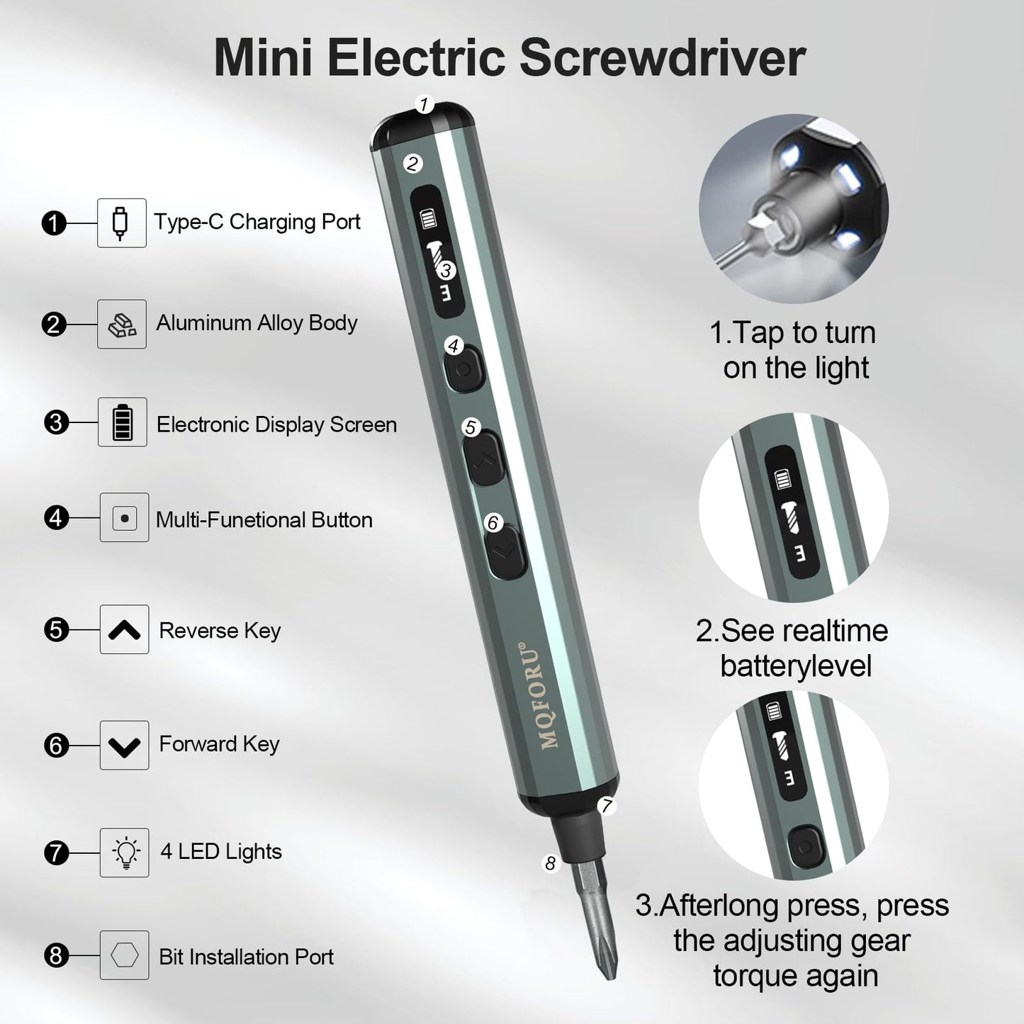 72-in-1 Mini Electric Screwdriver Set, Small Precision Screwdriver Set, Cordless & Rechargeable, 64 Magnetic Bits, 5 Torque Settings, LED Screen Display, Mini Drill Tool Kit for Phone/Watch/Camera