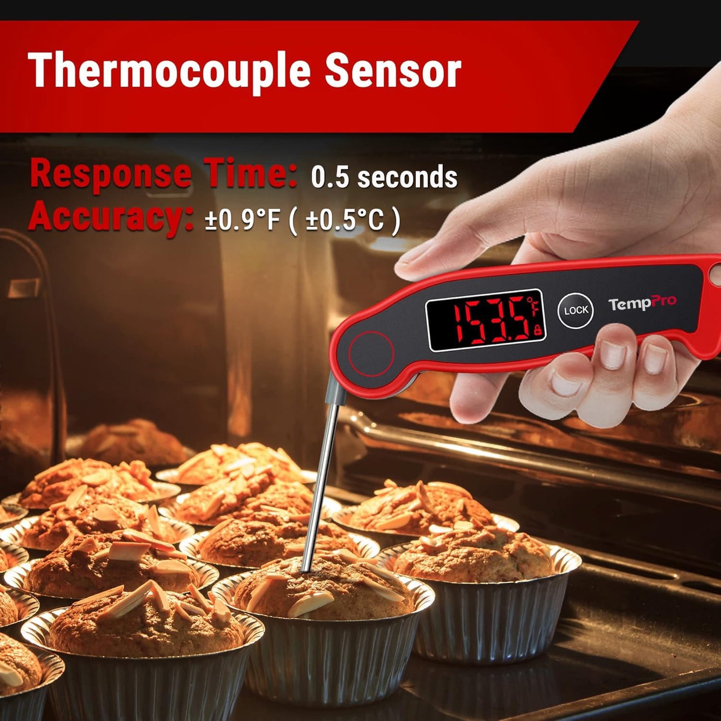 TempPro TP19 Waterproof Digital Meat Thermometer for Grilling with Ambidextrous Backlit & Thermocouple Instant Read Kitchen Cooking Food Thermometer for Oil BBQ Grill Smoker (Previously ThermoPro)