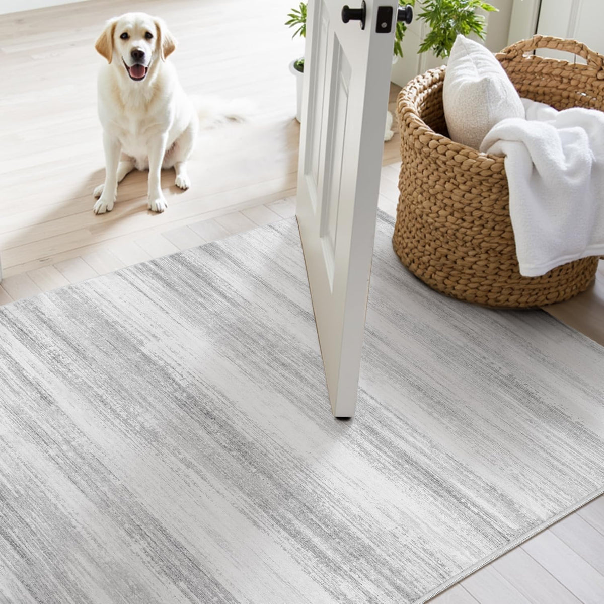 tchdio Abstract Runners for Hallways - 2x10 Runner Rug Washable Non Slip, Modern Abstract Carpet Ultra Soft Kitchen Runner, Low Pile Rugs for Entryway Bedside Laundry Room Grey