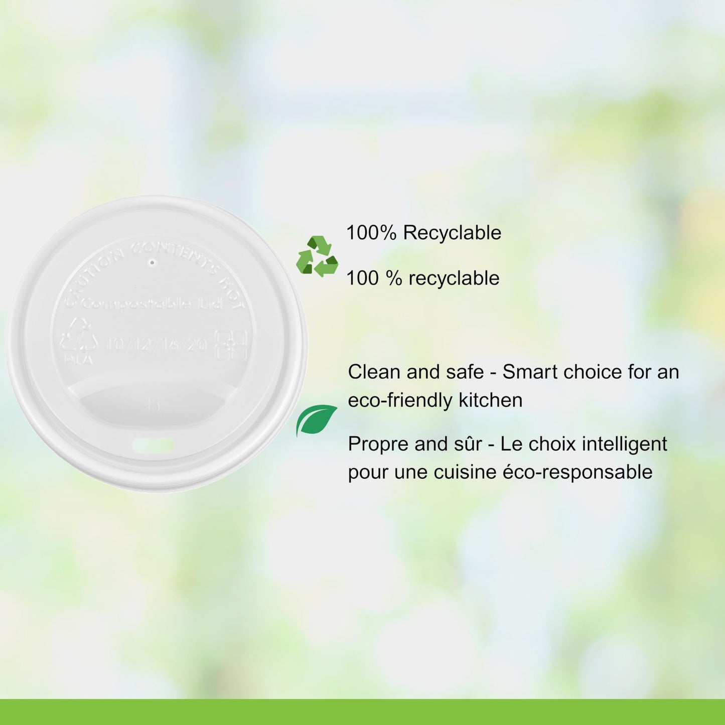 iEco, 500 Count 90 mm Compostable Coffee Cup Lids, Fits 10 oz, 12 oz and 16 oz Paper Cups