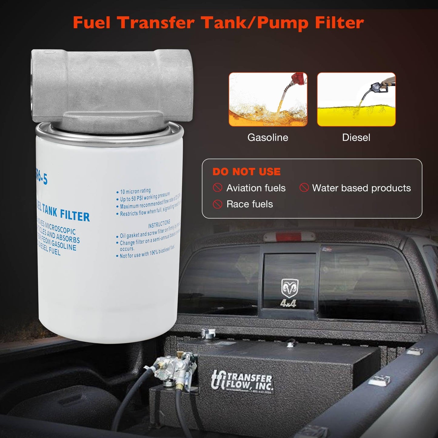 Fuel Tank Filter Kit with 3/4 NPT Top Cap Compatible with Fuel Pumps Transfer Tanks, 10 Micron Diesel Filter
