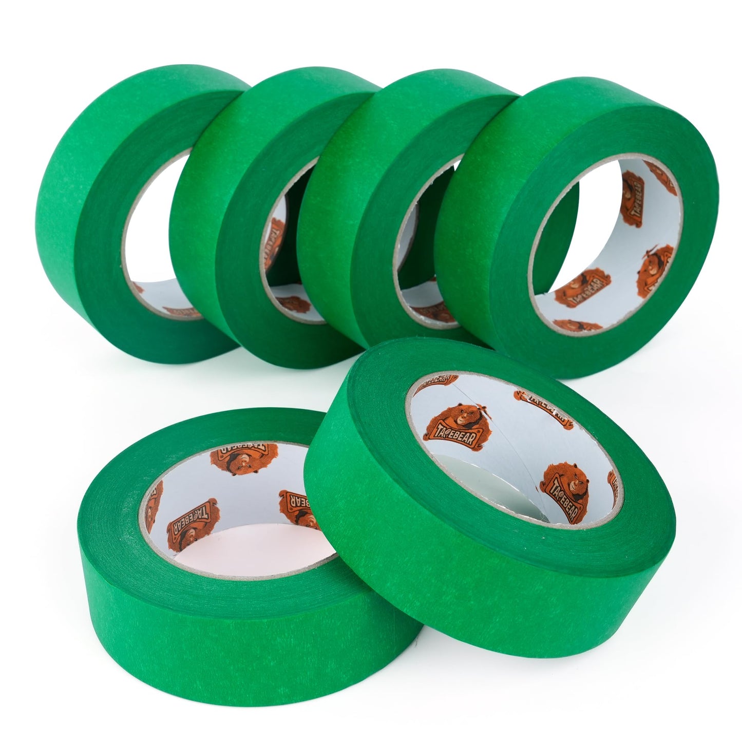 TAPEBEAR Green 14-Day Painters Tape Multi-Surface Masking Tape 36MM x 55M, Indoor and Outdoor Painting Tape, Residue Free Easy Removal with Sharp Lines, Paint Tape for Walls, Auto, Home, 6Rolls