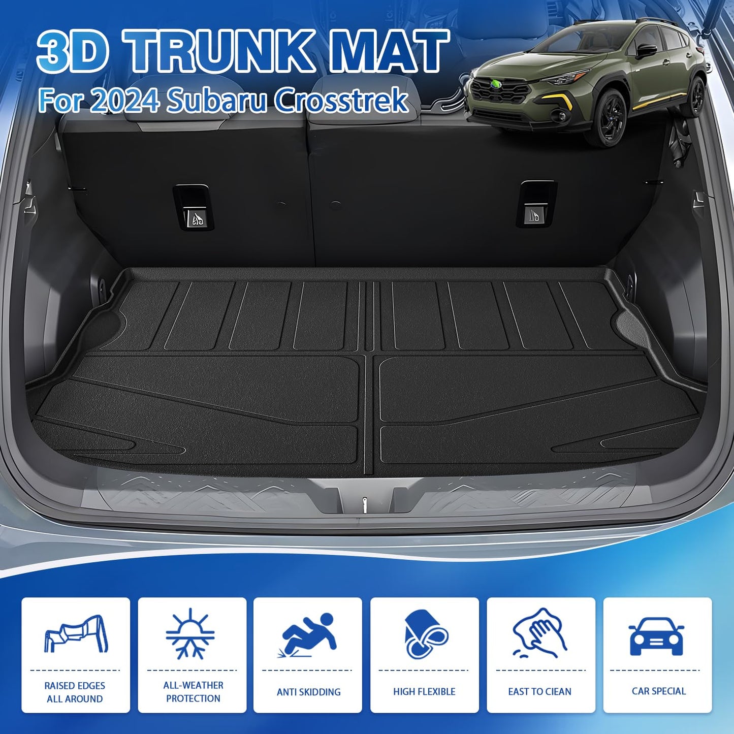 FIILINES Cargo Mat for 2024-2026 Subaru Crosstrek/Impreza Trunk Mat All Weather Waterproof Odorless Trunk Cargo Liner Crosstrek Impreza Accessories Black
