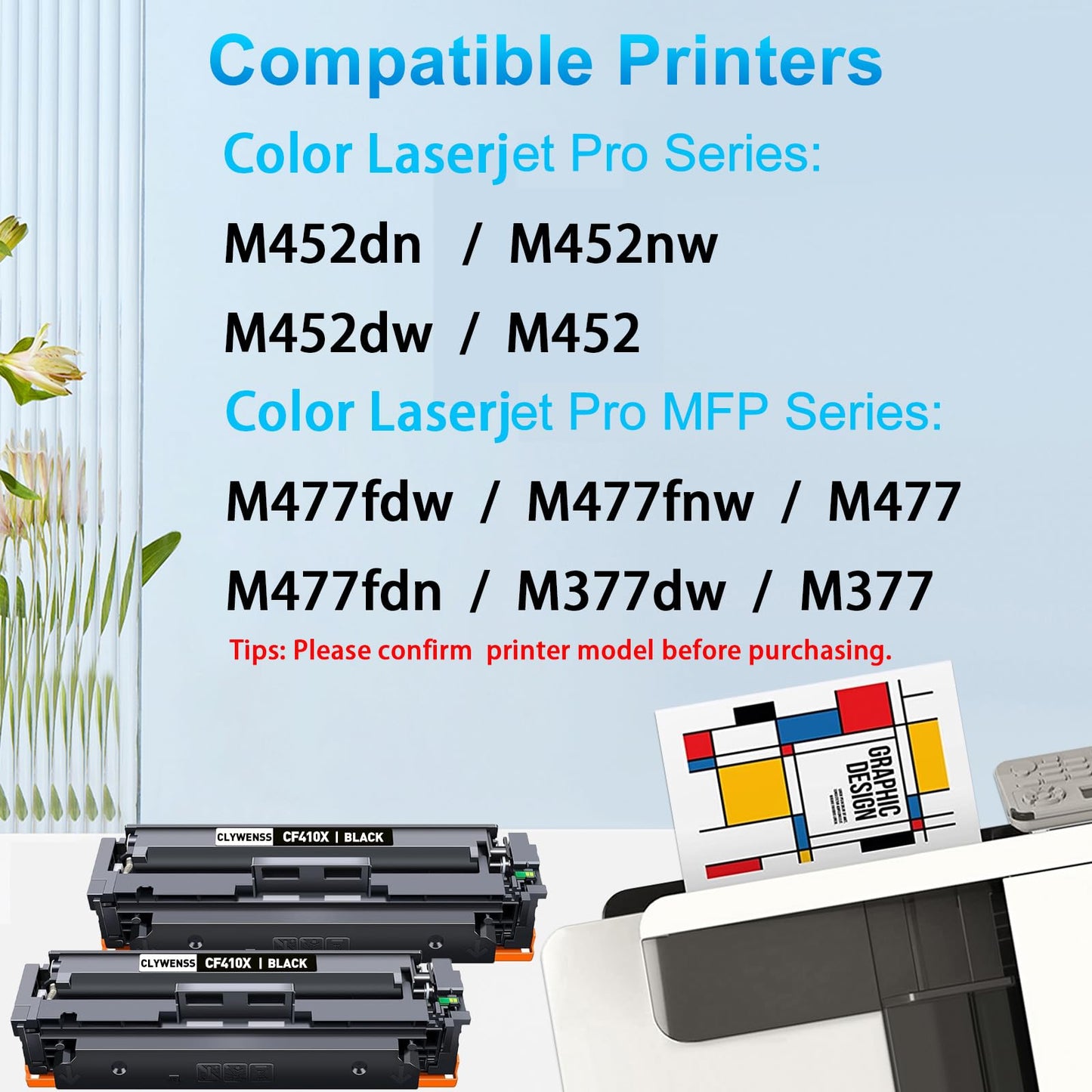 CLYWENSS 410X Black Toner Cartridge Replacement for HP 410X CF410X 410A CF410A for Color Pro M452dn M452dw M452nw MFP M477fdw M477fdn M477fnw M377dw Printer (2-Pack)