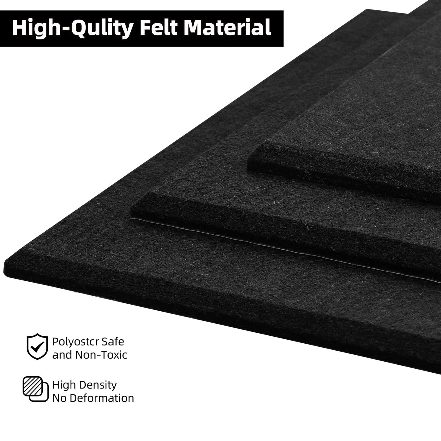 Duzzy Large Cork Board Bulletin Board with Felt, 48"x 36" Black Felt Board Tiles for Wall, Alternatives to Traditional Wood Frame, Self Adhesive for Home Office School (12pc, Black