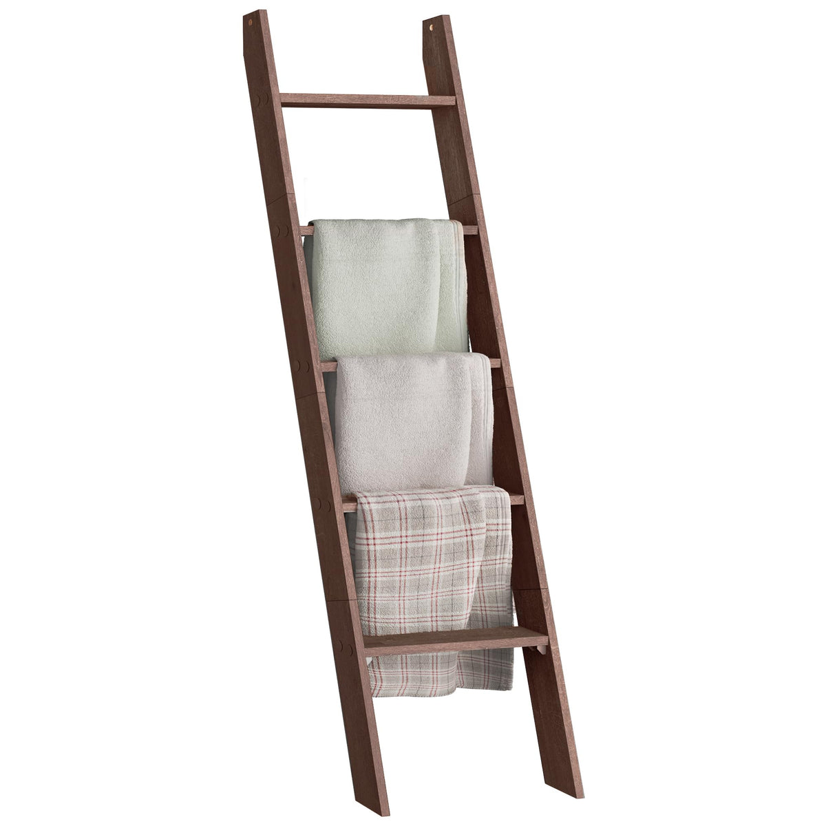 VASAGLE CUSTOS Collection - Blanket Ladder Decorative Farmhouse for the Living Room, 5-Tier Ladder Shelf, Ladder Rack for Storage and Decor, Maroon Brown ULLS018T51V1