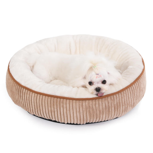 Bedfolks Donut Cat and Dog Bed,20 Inches Calming Round Dog Beds for Small Dogs,Washable Anti Anxiety Cuddler Puppy Bed with Non-Slip Bottom(Brown,XS)