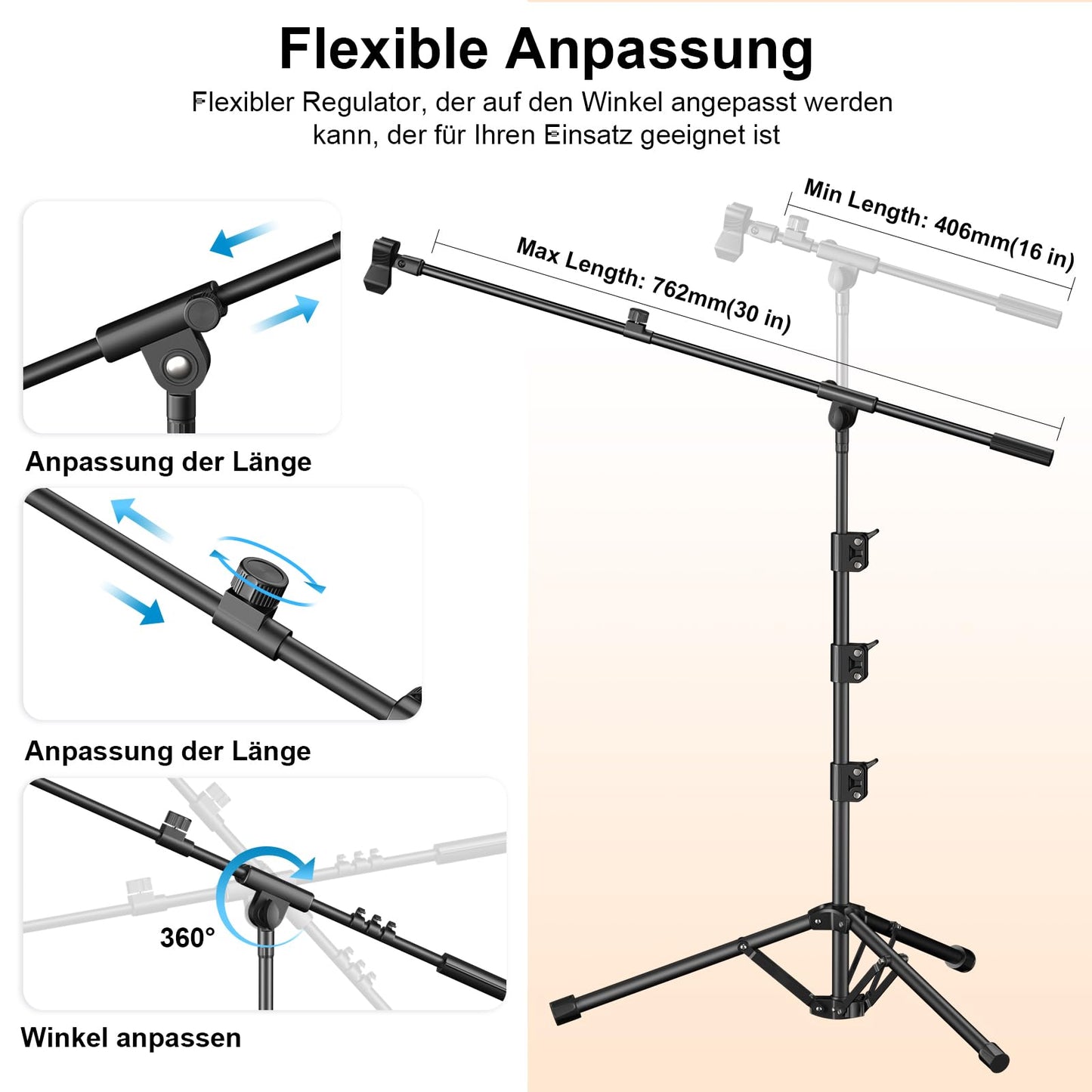 Microphone Stand, Tripod Boom Arm Floor Mic Stand Height Adjustable Heavy Duty with Carrying Bag 2 Mic Clips 3/8" to 5/8" Adapter for Singing Podcast for Blue Yeti Shure SM58 SM48 Samson Q2U