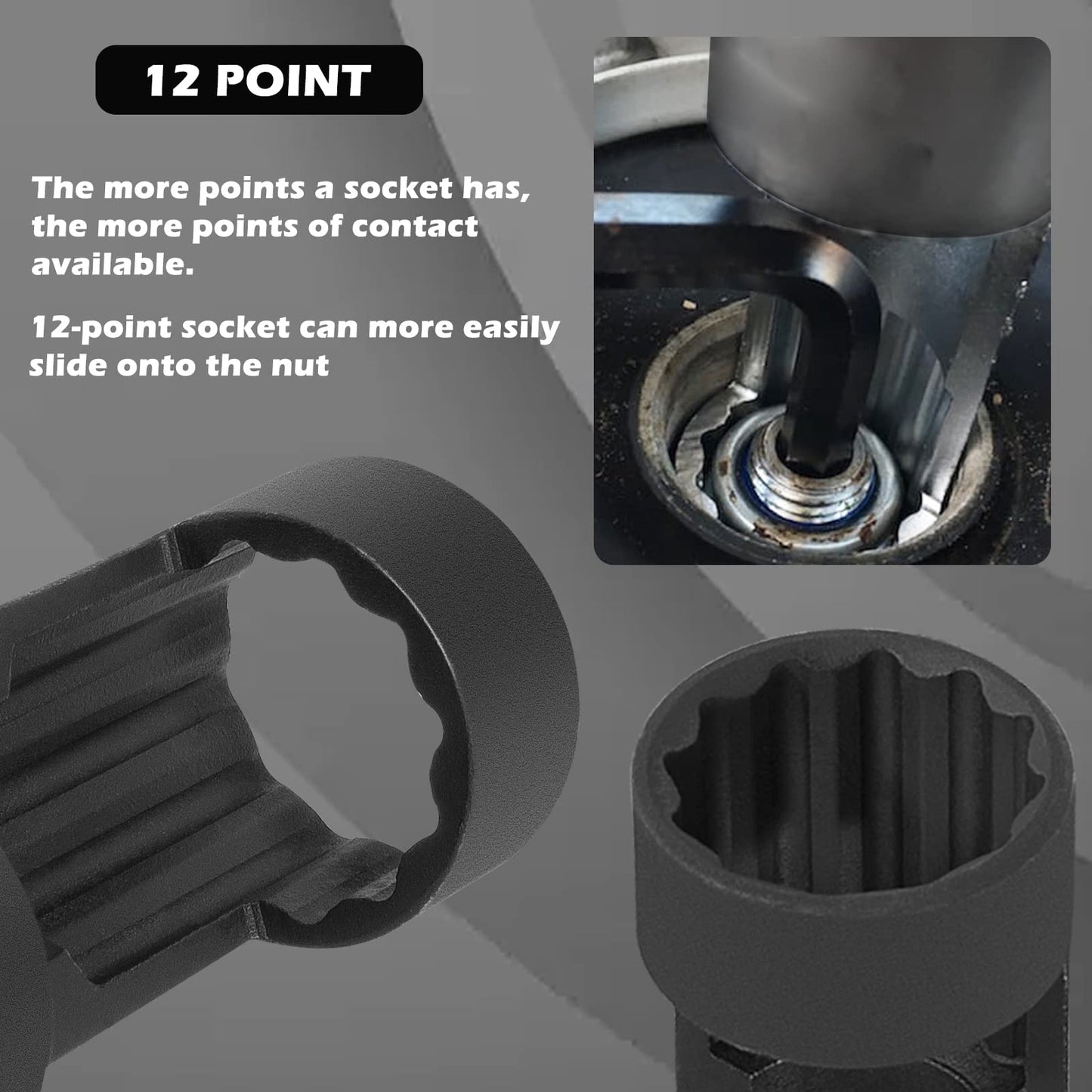 5pcs Strut Nut Socket 18mm 19mm 21mm 22mm 24mm with 12 Point 1/2" Drive, Suspension Strut Nut Socket Tool Easy Remove Strut Nuts