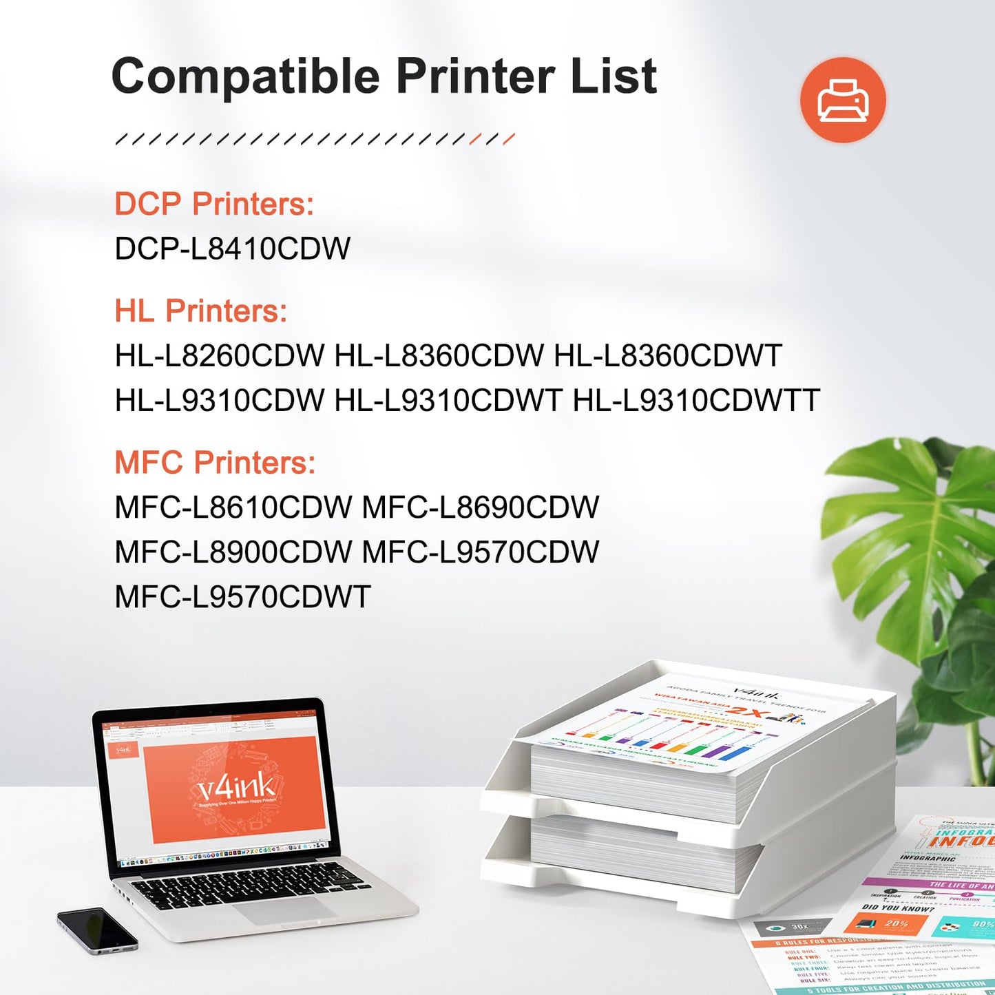 v4ink TN431 Compatible Toner Cartridge Replacement for Brother TN-431 TN431 TN431BK for Brother Mfc-L8900Cdw Mfc-L8610Cdw Hl-L8260Cdw Hl-L8360Cdw Hl-L8360Cdwt Hl-L9310CDW Printer Toner(Color Set)