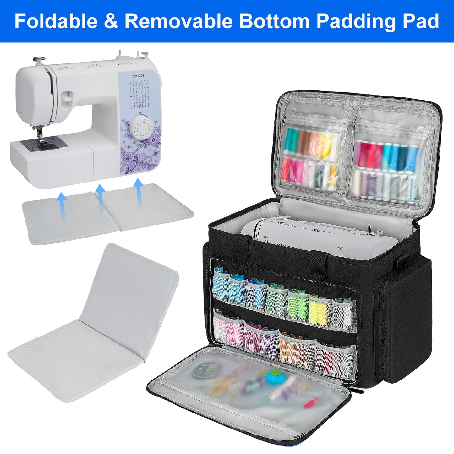 Rolling Sewing Machine Case with Wheels,Sewing Machine Carrying Bag,Trolley Tote Bag Fits for Most Standard Singer,Brother,Janome Sewing Machine and Accessories(Black)
