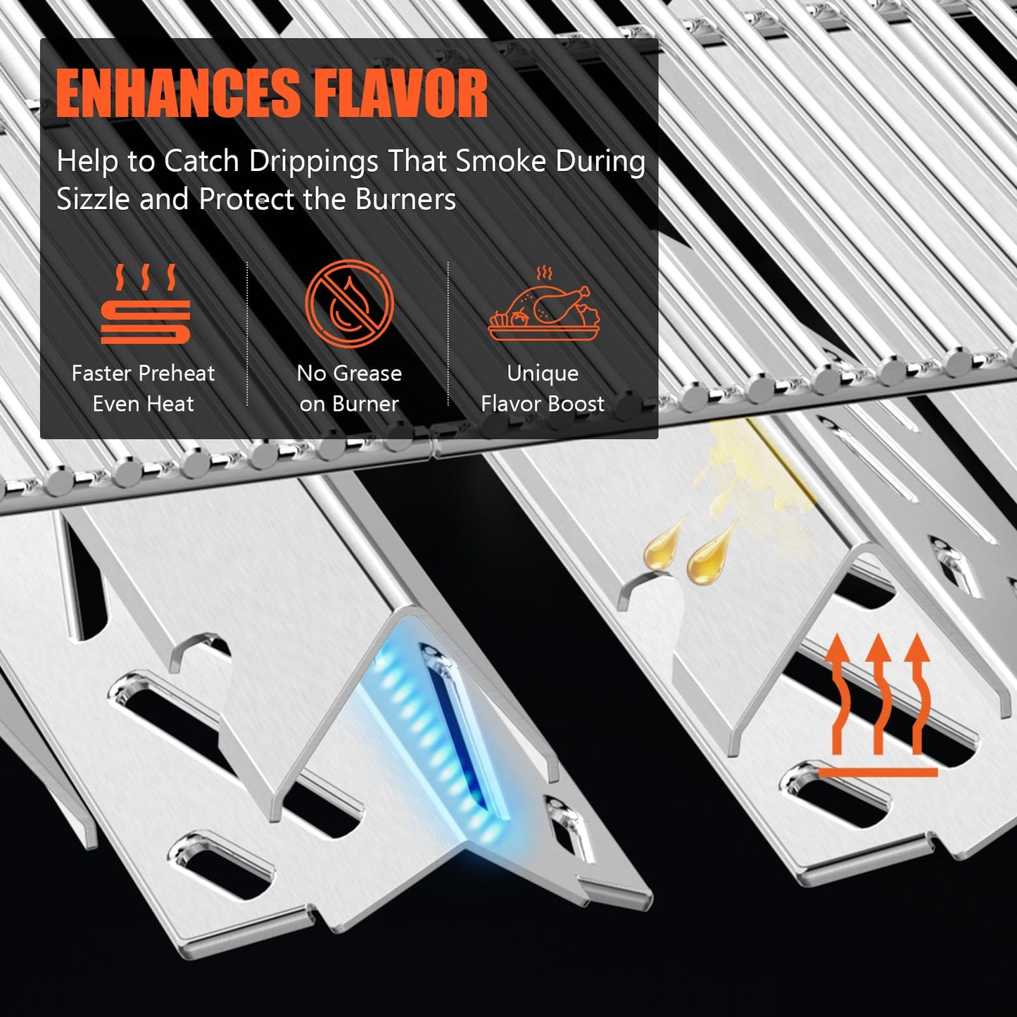 QuliMetal 17" Flavorizer Bars for Weber GS4 Genesis 2 E-410/E-415/E-435, Grill Parts for Weber Genesis II LX E-440 Series Gas Grills, SUS304 Stainless Steel Grill Parts for Weber 66033 66796