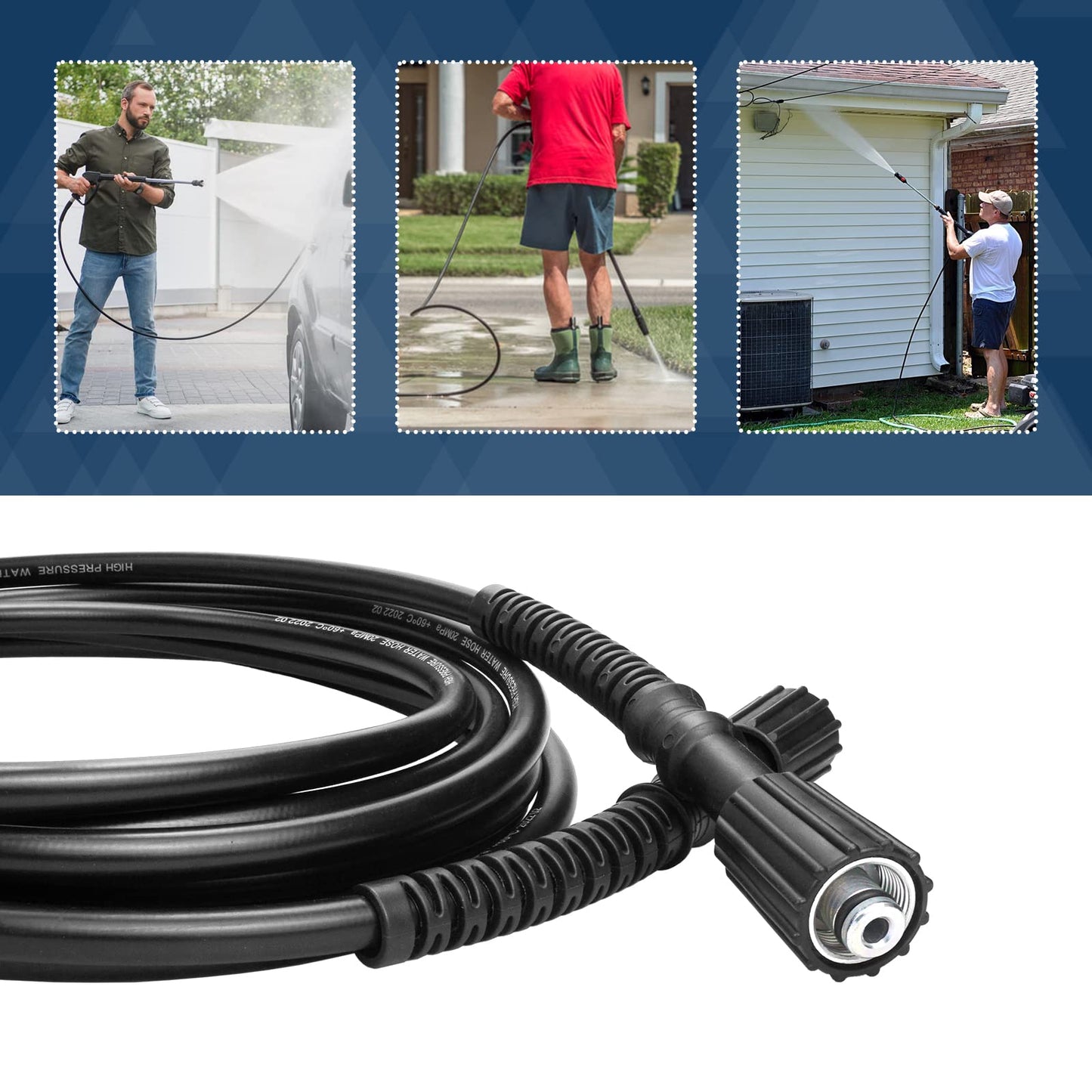 DERASL High Pressure Washer Hose, 50FT, 3300PSI, M22-14mm Female Thread on Both Sides, Torsion Resistant, Replaces Most Brands of Power Washer Hose