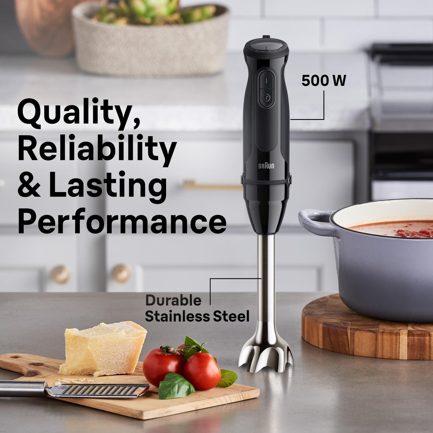 Braun MultiQuick 5 Vario Hand Blender, Immersion Blender with PowerBell Technology, Minimized Splashing, 21 Speeds + TurboBoost, EasyClick Attachments, Perfect for Whisking & Chopping, Black–MQ50001M