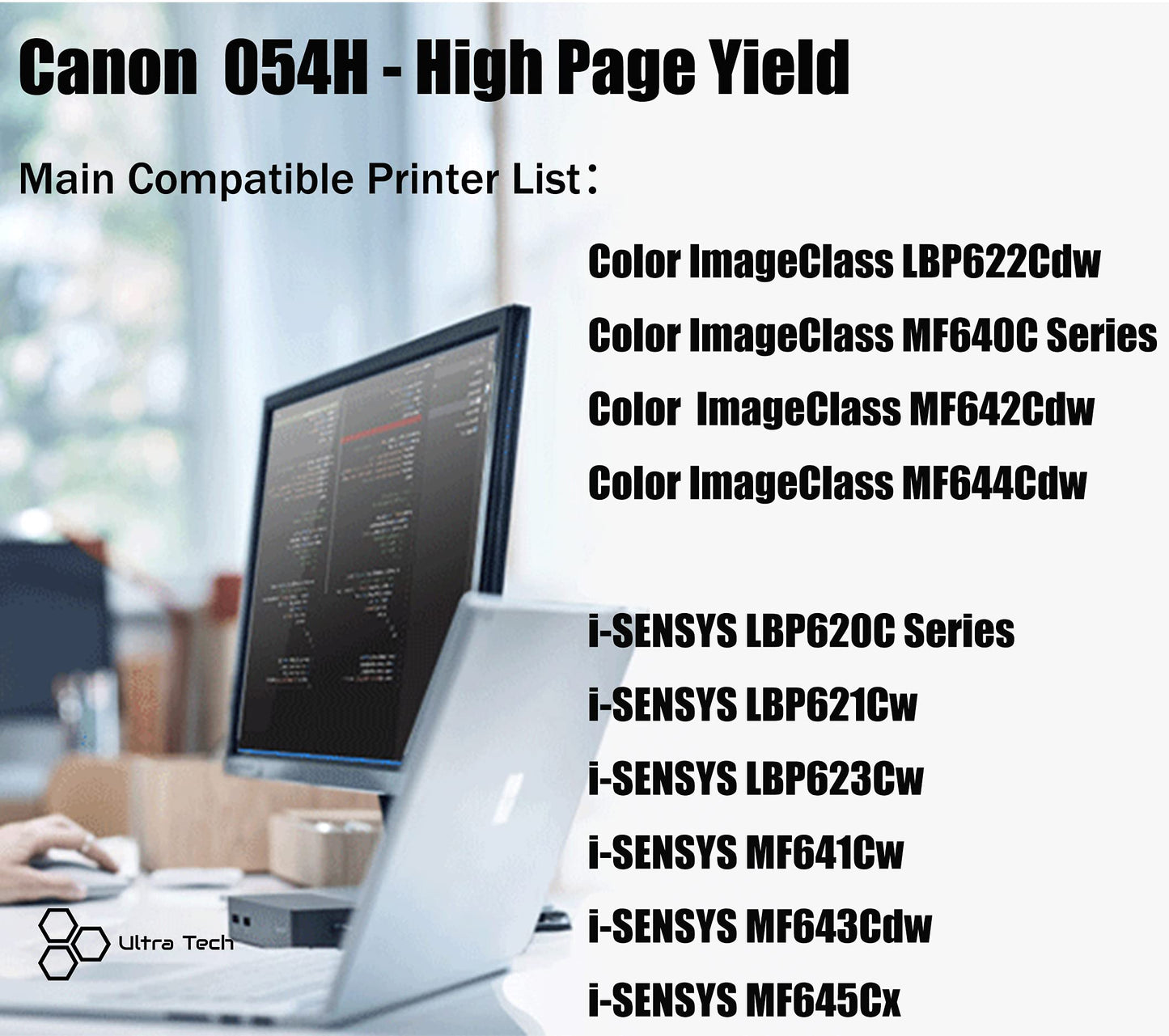 Ultra Toner® Compatible Replacement for Canon 054H Toner Cartridge Canon054 Black High Yield LBP620C LBP621cw LBP622cdw LBP623cw MF640c MF641cw MF642Cdw MF643cdw Imageclass MF644cdw MF645cx (2BK)