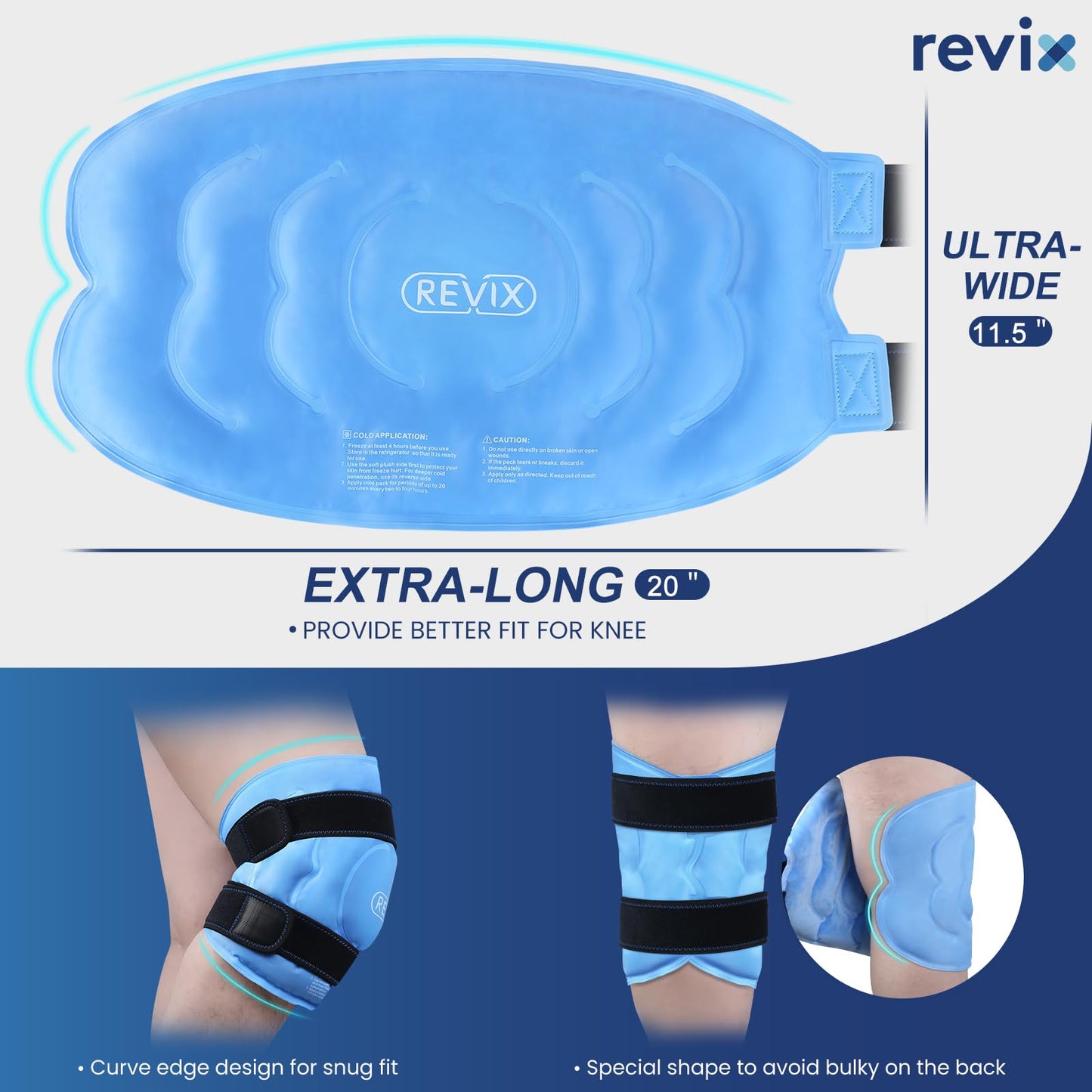 REVIX 20" XXXL Ice Pack for Knee, Back, Shoulder, Reusable Gel Knee ice Packs to Reduce Discomfort, Ice Knee Wrap with Cold Compression for Ease Fatigue and Promote Flexibility, Set of Two