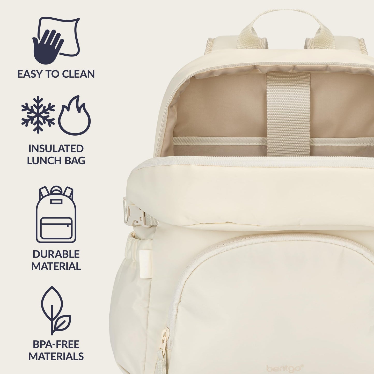 Bentgo® 2-in-1 Adult Backpack & Insulated Lunch Bag – Lightweight, Water-Resistant Travel Backpack with 9 Compartments, Laptop Sleeve & Trolley Sleeve for Work & Everyday Use (Bone)