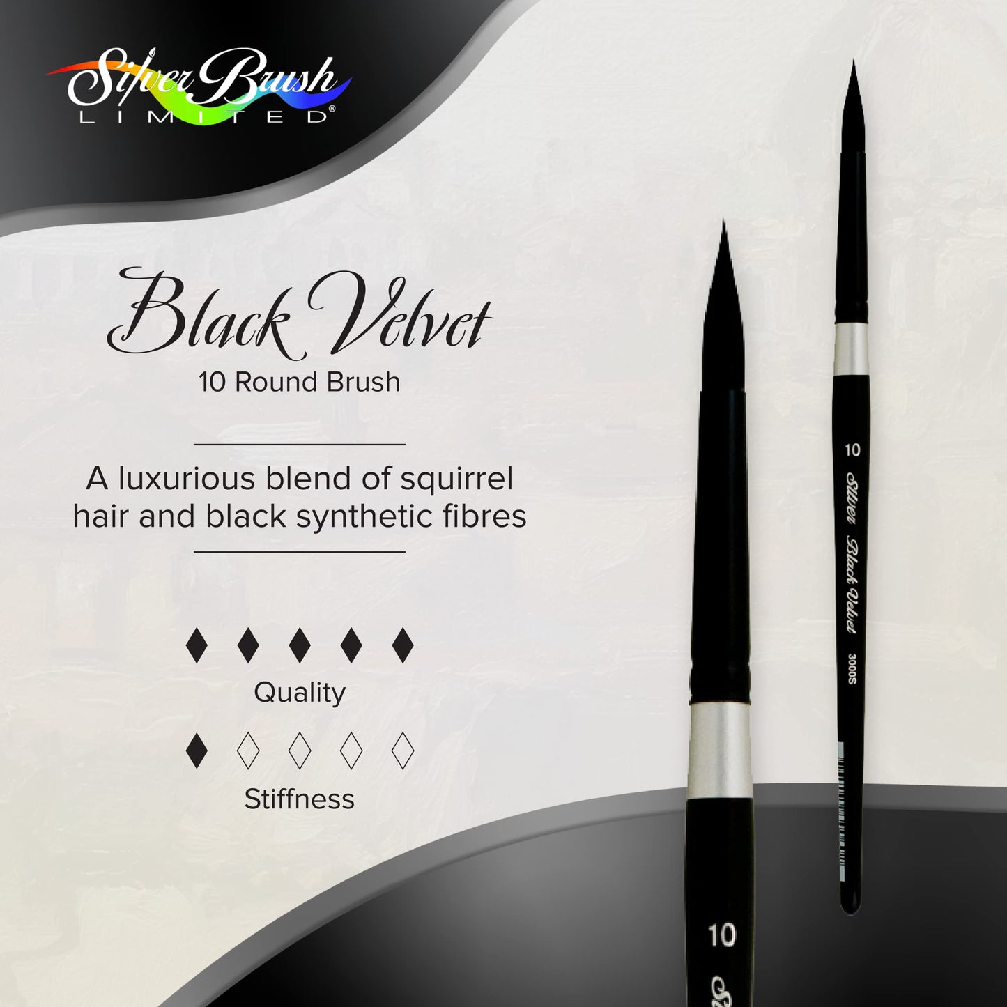 Silver Brush Limited 3000S-10 Black Velvet Round Paintbrush for Watercolour, Gouache, Inks, & Dyes, Size 10, Short Handle