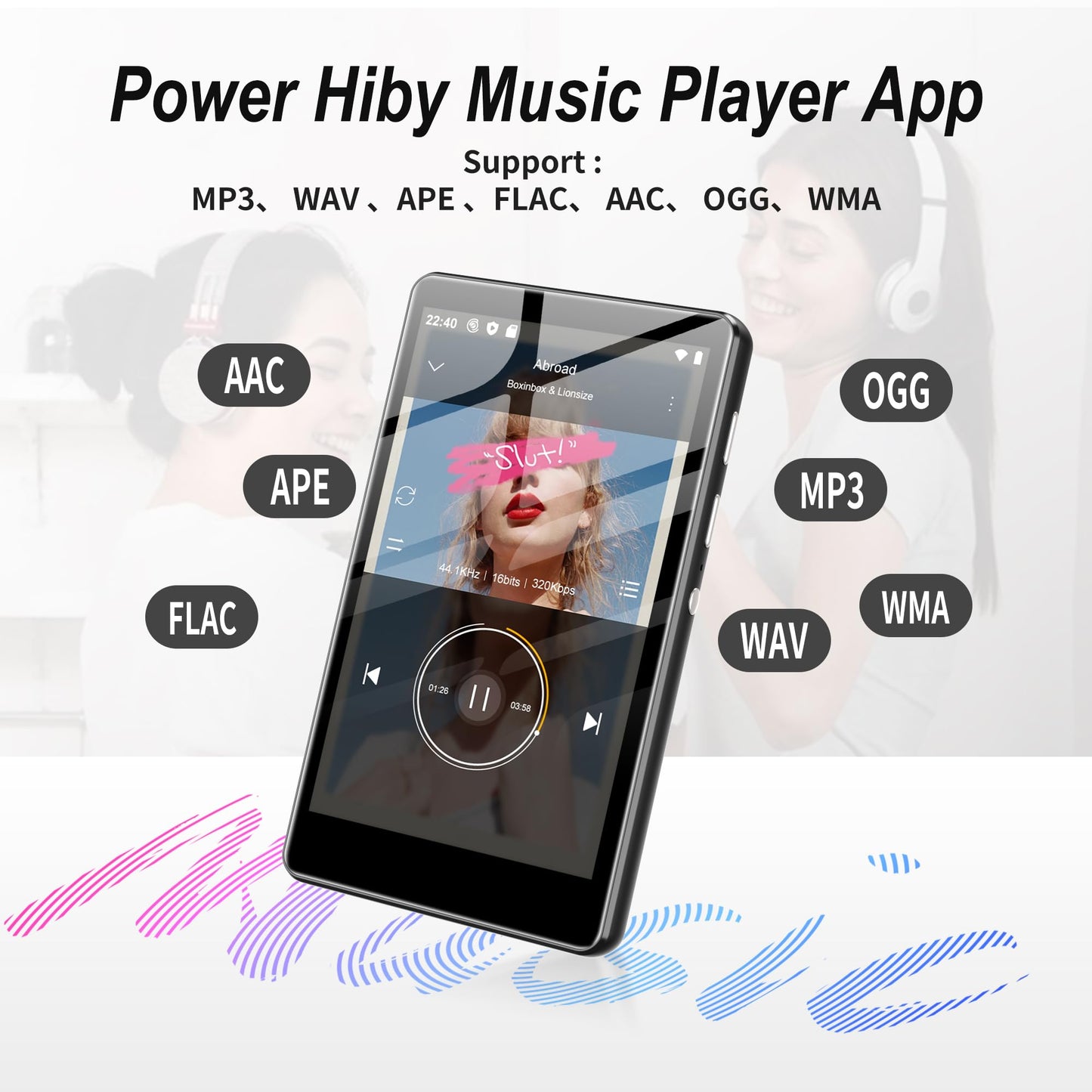 80GB MP3 Player with Bluetooth and WiFi, SWOFY M503Pro 4.0-inch Touchscreen MP3 MP4 Player with and Speaker, Spotify Music Player with Audible, Pandora, Amazon Player, MP4&MP3 Player up to 1TB