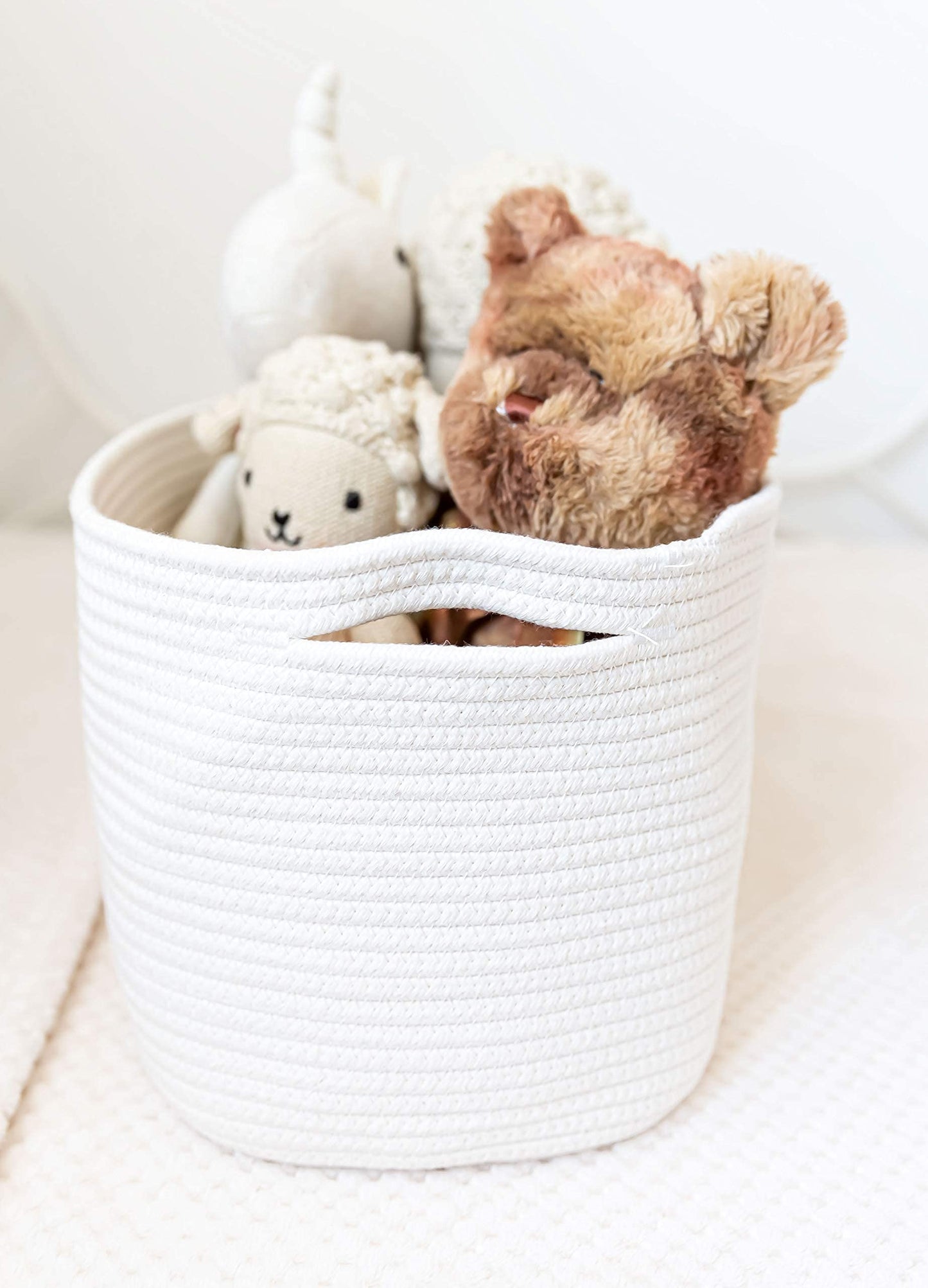 OrganiHaus Off White Soft Woven Baskets for Storage Organization Set of 3, Cotton Rope Storage Baskets for Shelves, Square Book Bins, Bathroom Towel Hamper, Panier Rangement