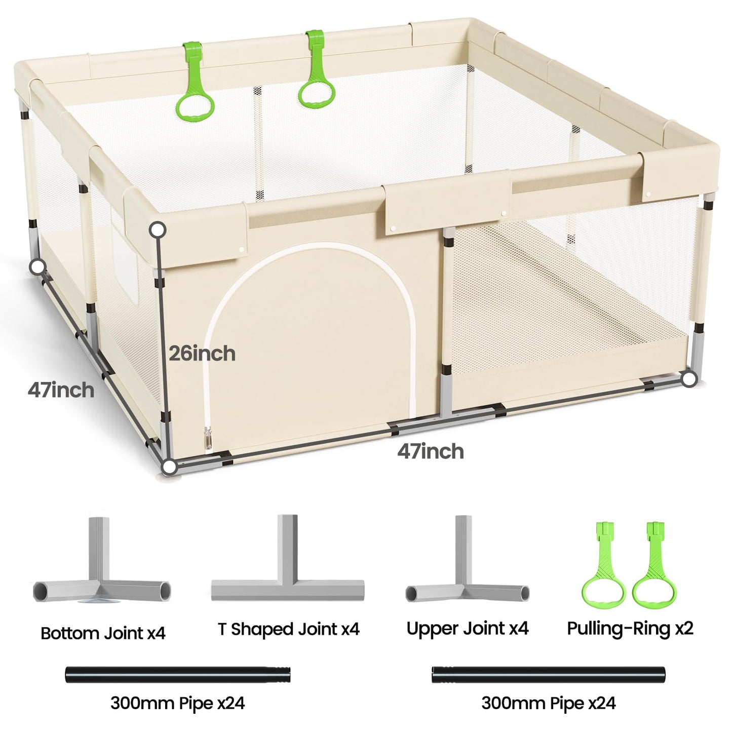 Mloong Baby Playpen for Toddler Beige - 47x47 Play pen for Babies and Toddlers,Beige Baby Play Yard,Fence Play Area Activity Center,Corral Para Bebé