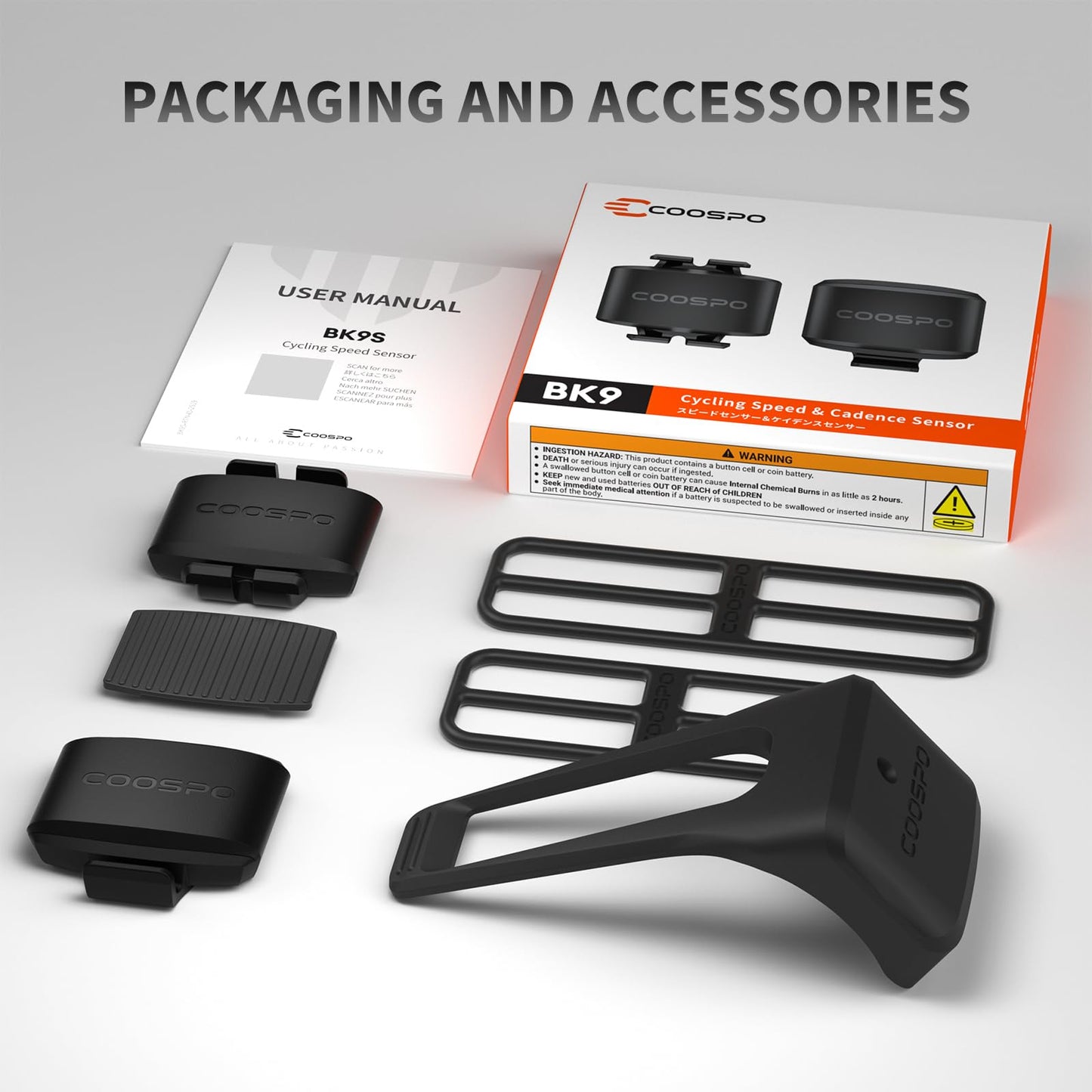 COOSPO Bike Cadence Speed Sensor BK9, Bluetooth 5.0 ANT+ Wireless Cycling Speed Bicycle RPM Cadence Sensor, IP67 Waterproof & 300H Battery