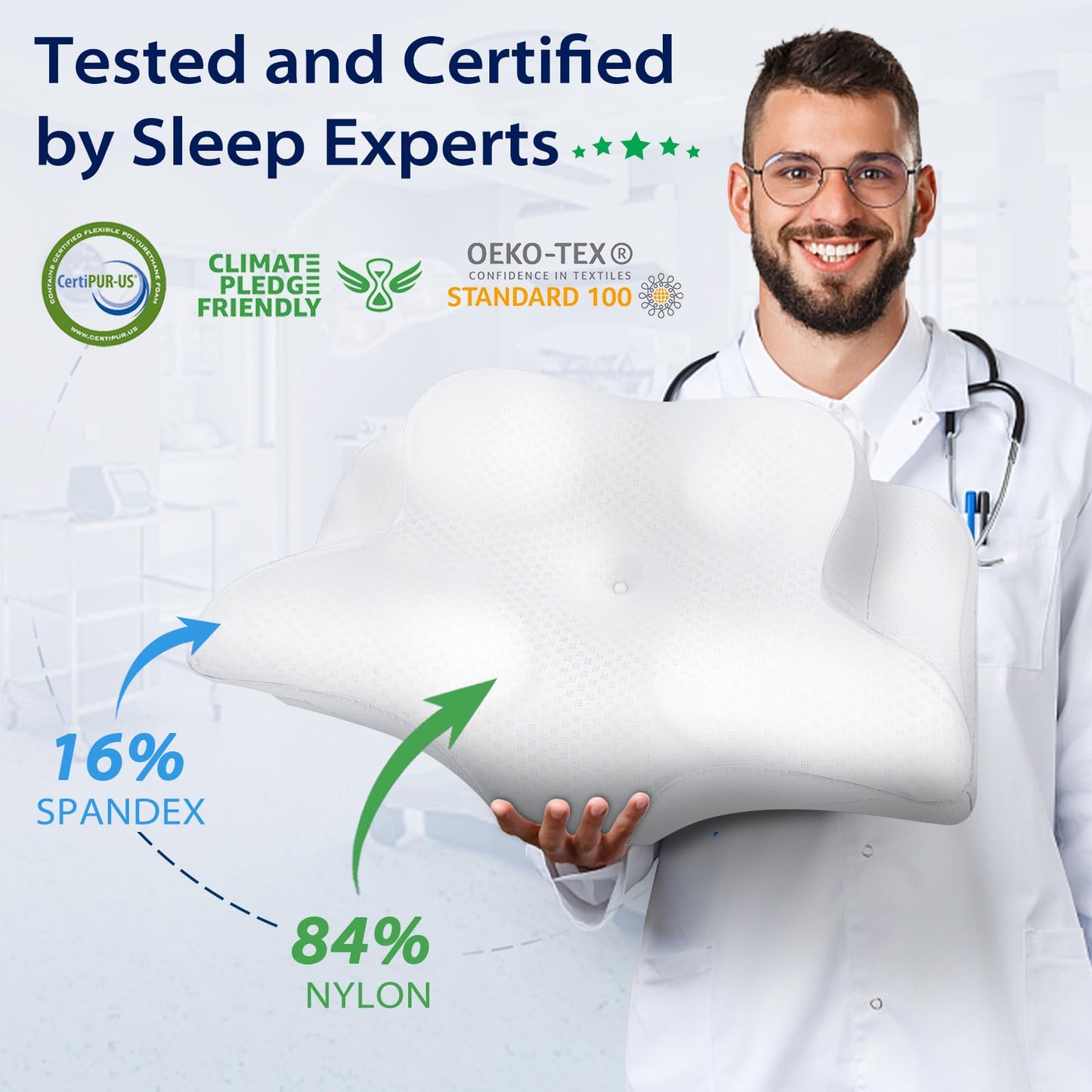 HOMCA Cervical Pillow, Ergonomic Neck Support Pillows for Sleeping, Memory Foam Neck Pillow for Side Back Stomach Sleepers with Soft Breathable Pillowcase(White)