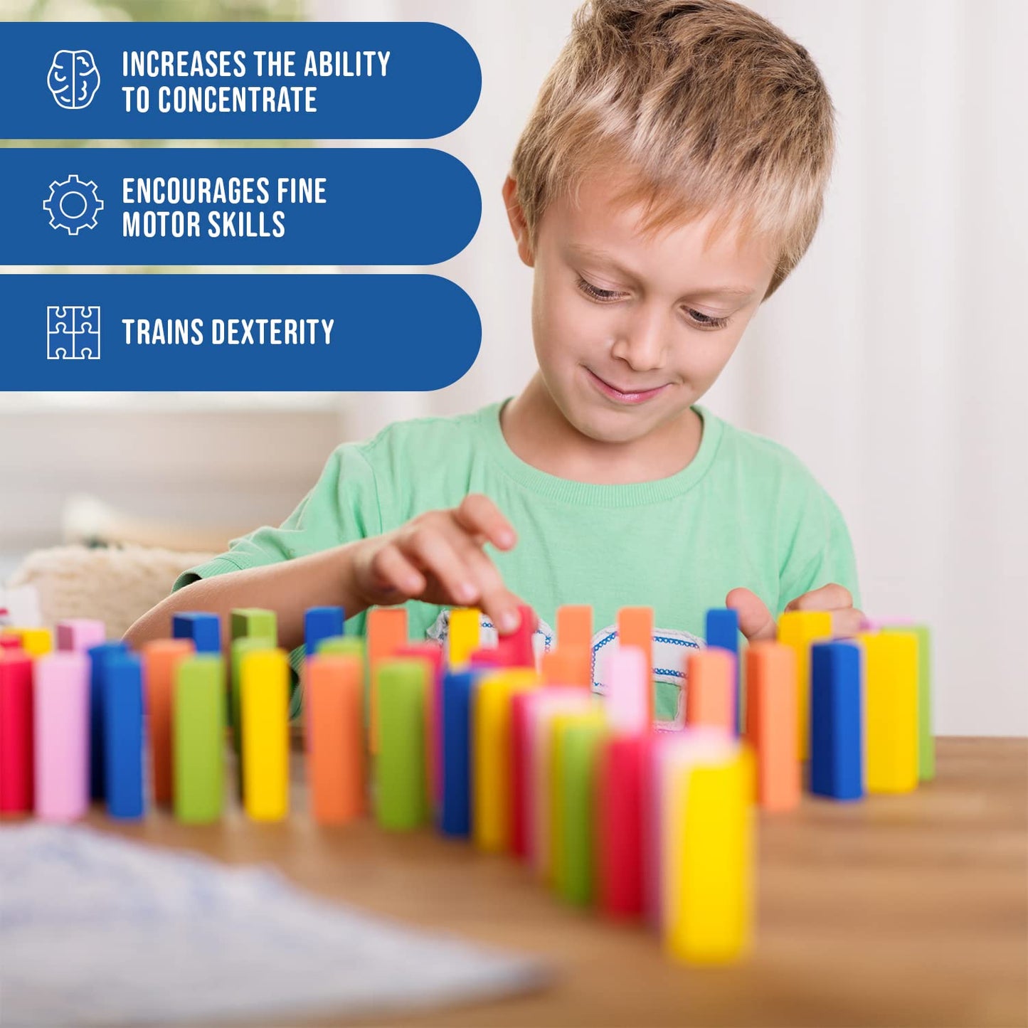 Calmado - Dominoes, 450 pcs Dominoes Set, Games/Toy Made from Wood, Family Games Domino Grand Edition Set + Bag+ Instruction Manual + Accessories