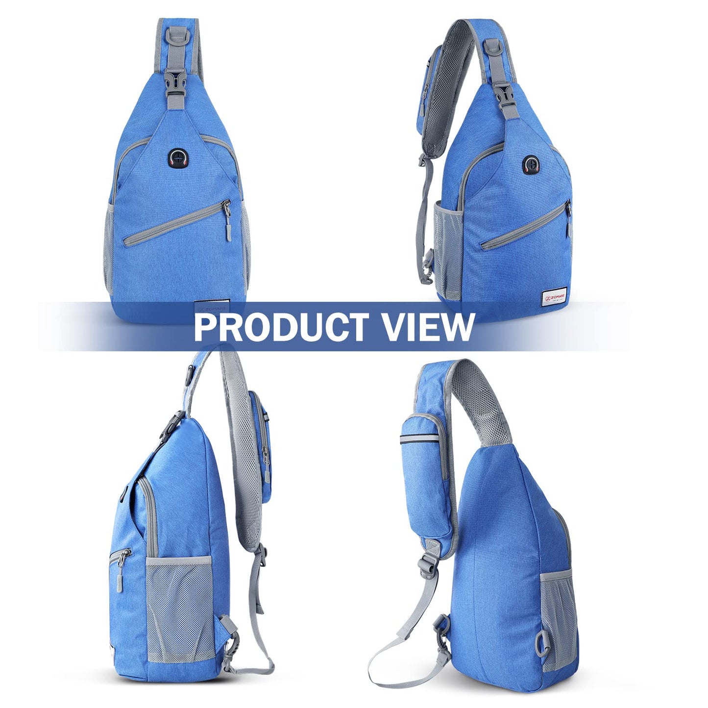 ZOMAKE Sling Bag for Women Men,Cross Body Bag Shoulder Hiking Sling Backpack,Anti Thief Daypack Sac Bandoulière(Blue)